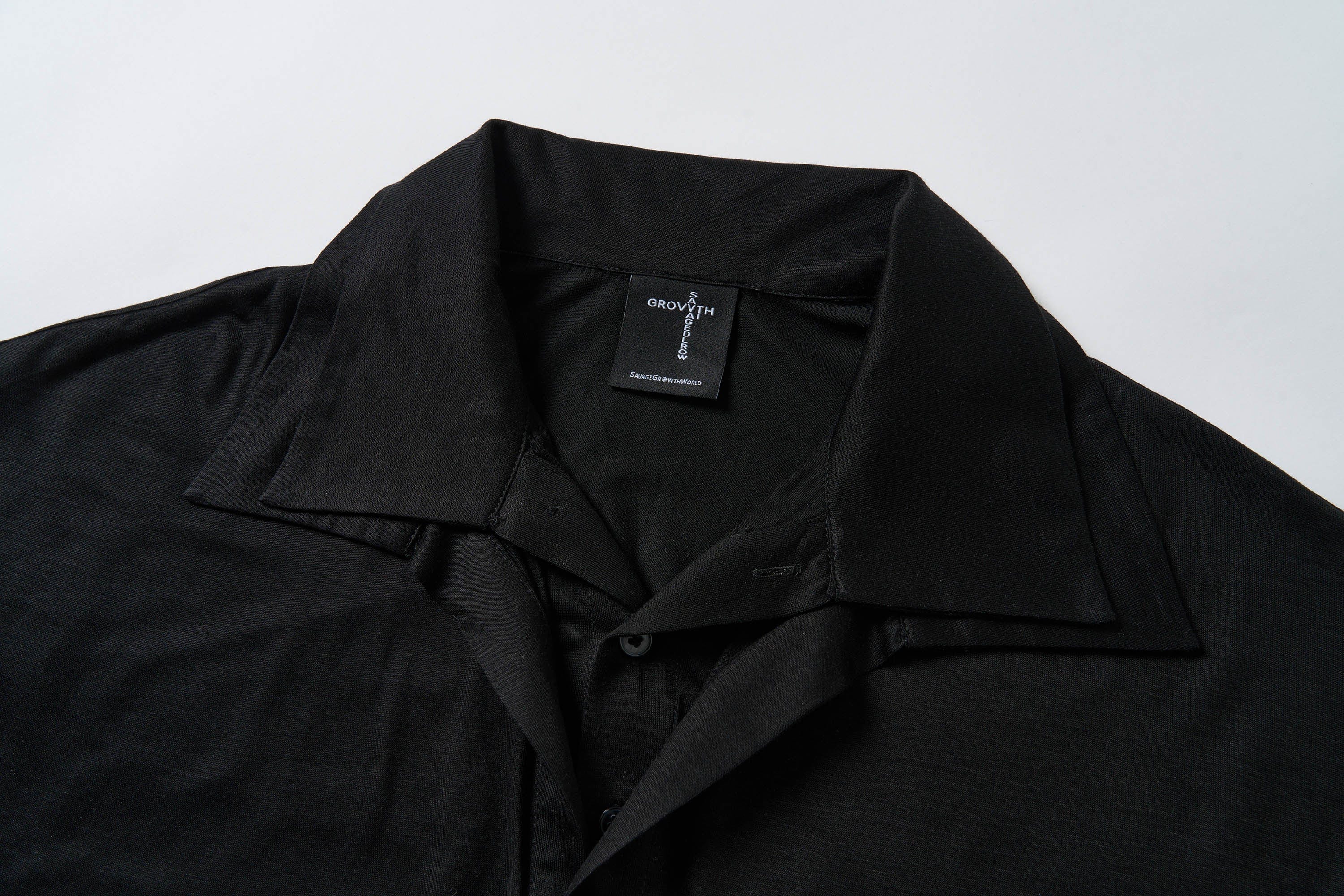 SAVAGEGROWTHWORLD Layered-Collar Slogan Polo Long-Sleeve T-Shirt