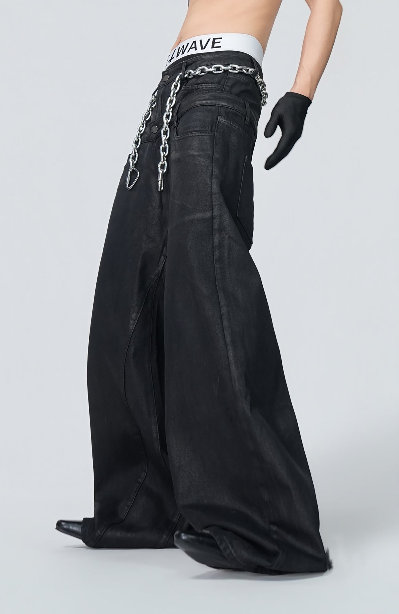 VE2 Coated Double Waist Wide-Leg Jeans