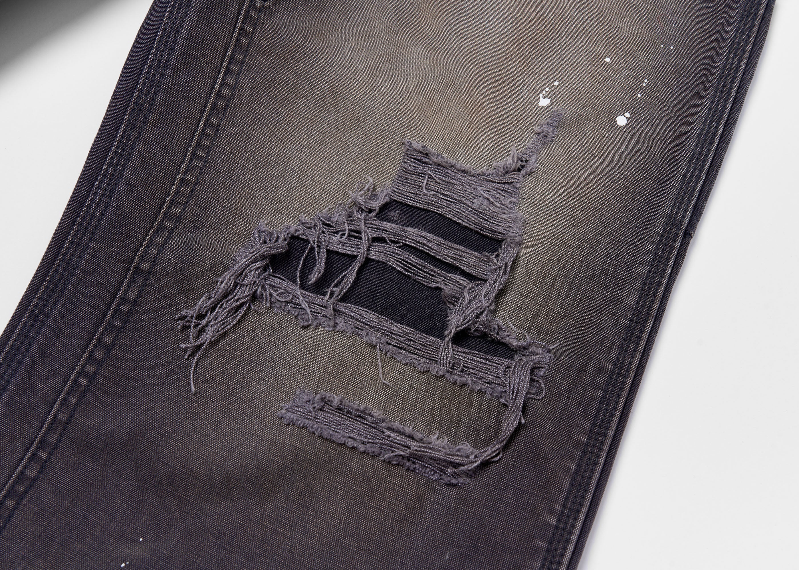 SAVAGEGROWTHWORLD Distressed Double-Knee Splatter Jeans, premium urban and streetwear designers apparel on PROJECTISR.com, SAVAGEGROWTHWORLD