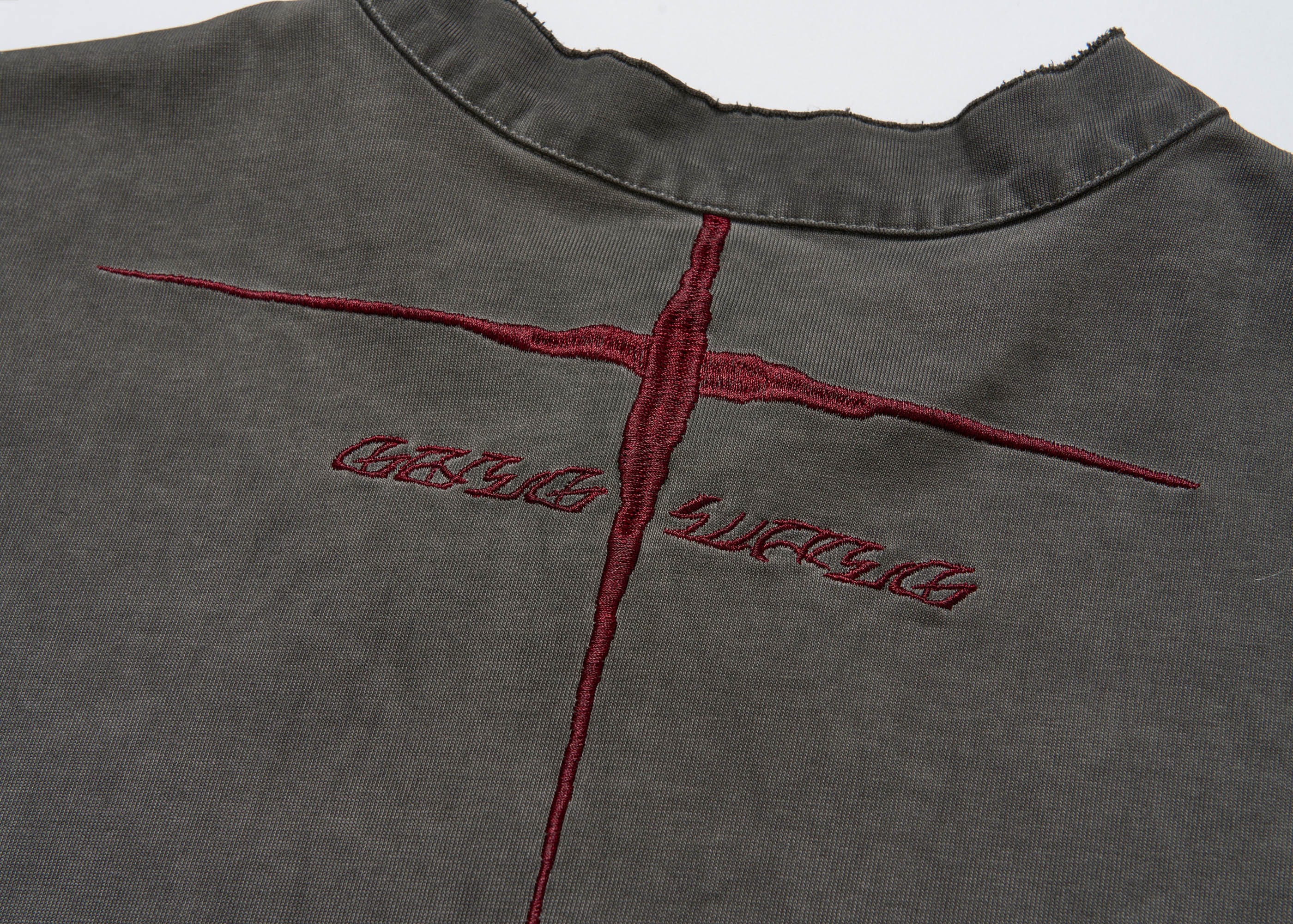 SAVAGEGROWTHWORLD Distressed Cross-Stitched Henley Shirt, premium urban and streetwear designers apparel on PROJECTISR.com, SAVAGEGROWTHWORLD