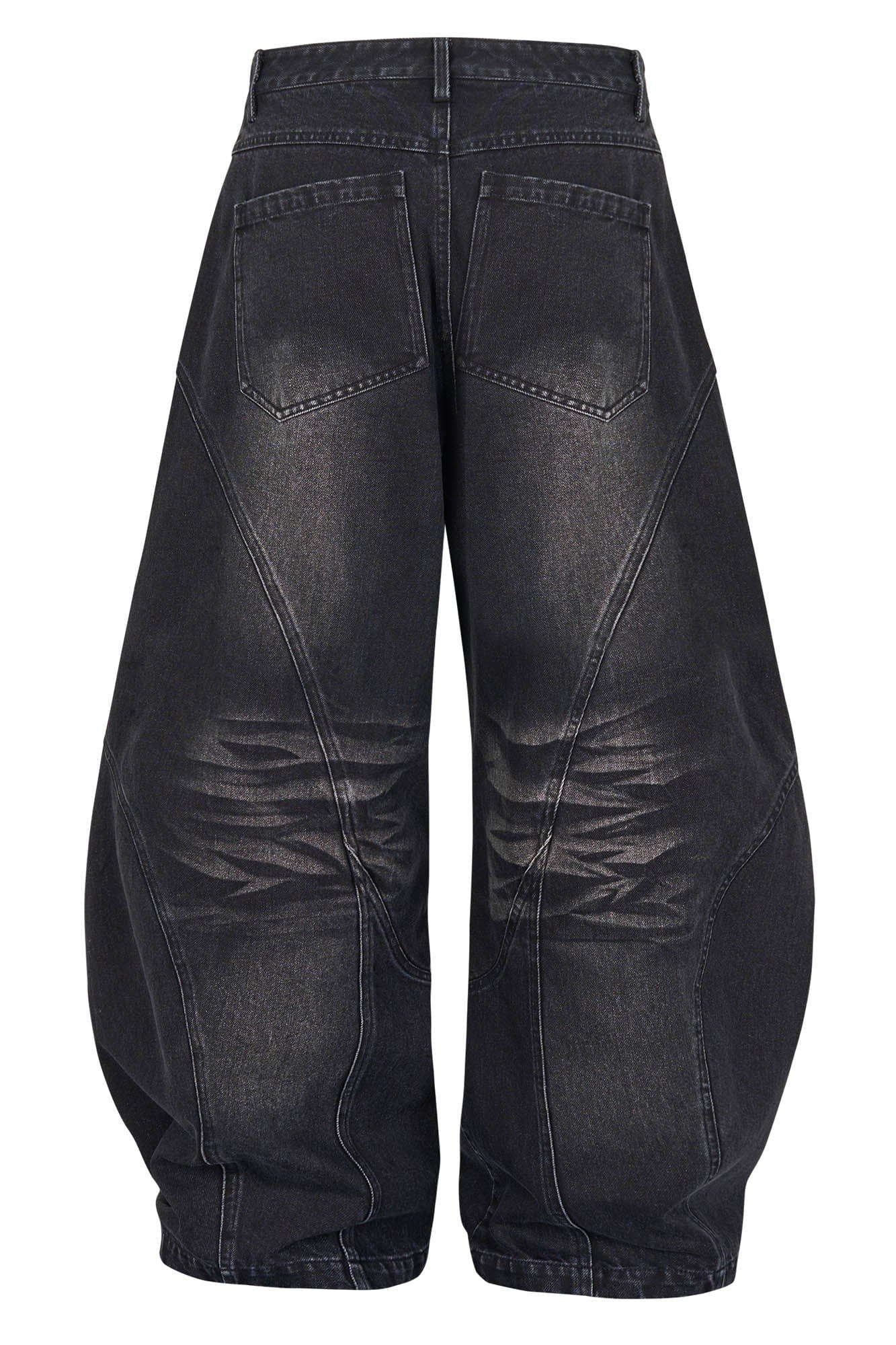 SAVAGEGROWTHWORLD Arc-Paneled Washed Oversized Balloon Jeans, premium urban and streetwear designers apparel on PROJECTISR.com, SAVAGEGROWTHWORLD
