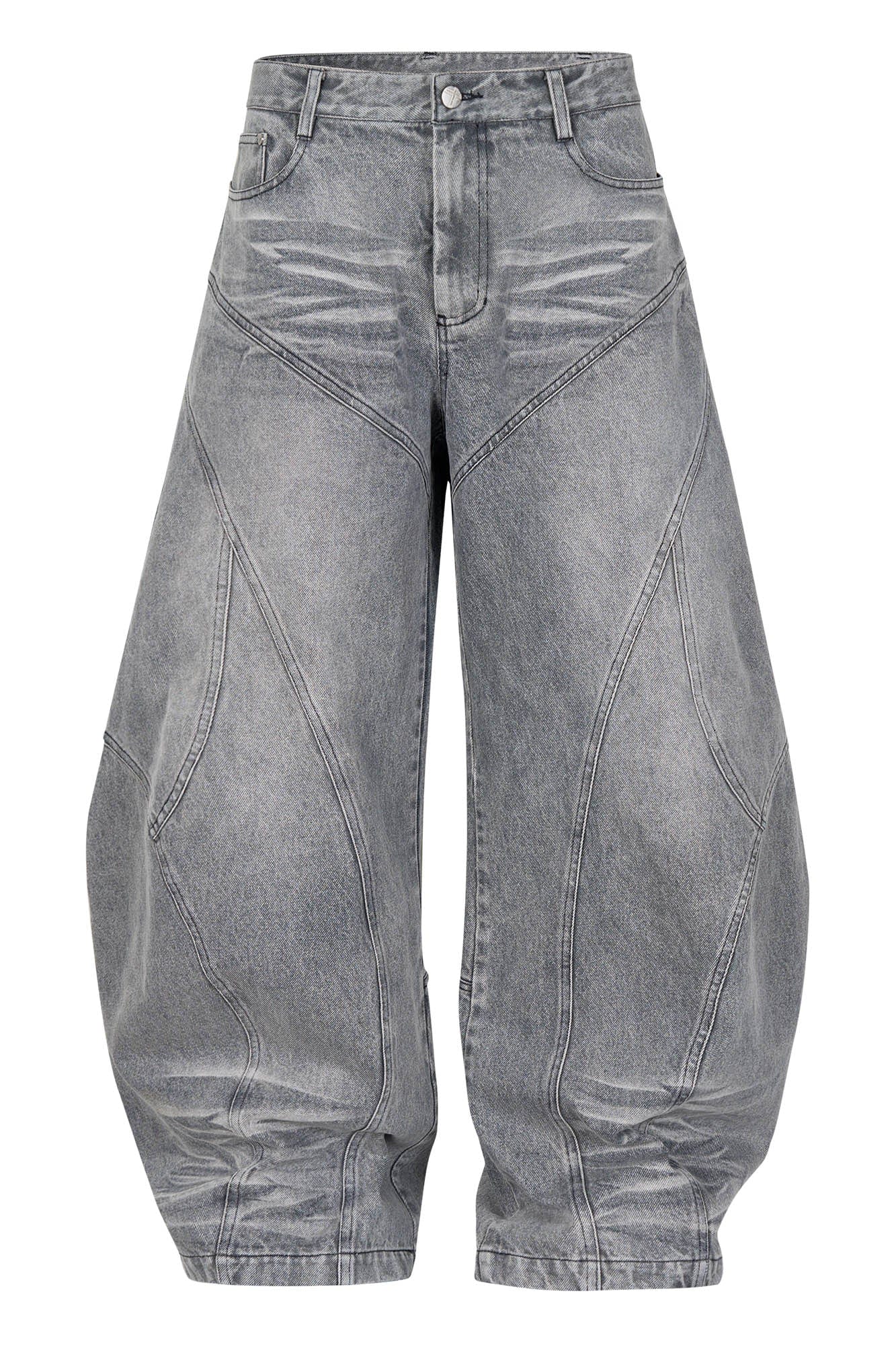 SAVAGEGROWTHWORLD Arc-Paneled Washed Oversized Balloon Jeans, premium urban and streetwear designers apparel on PROJECTISR.com, SAVAGEGROWTHWORLD