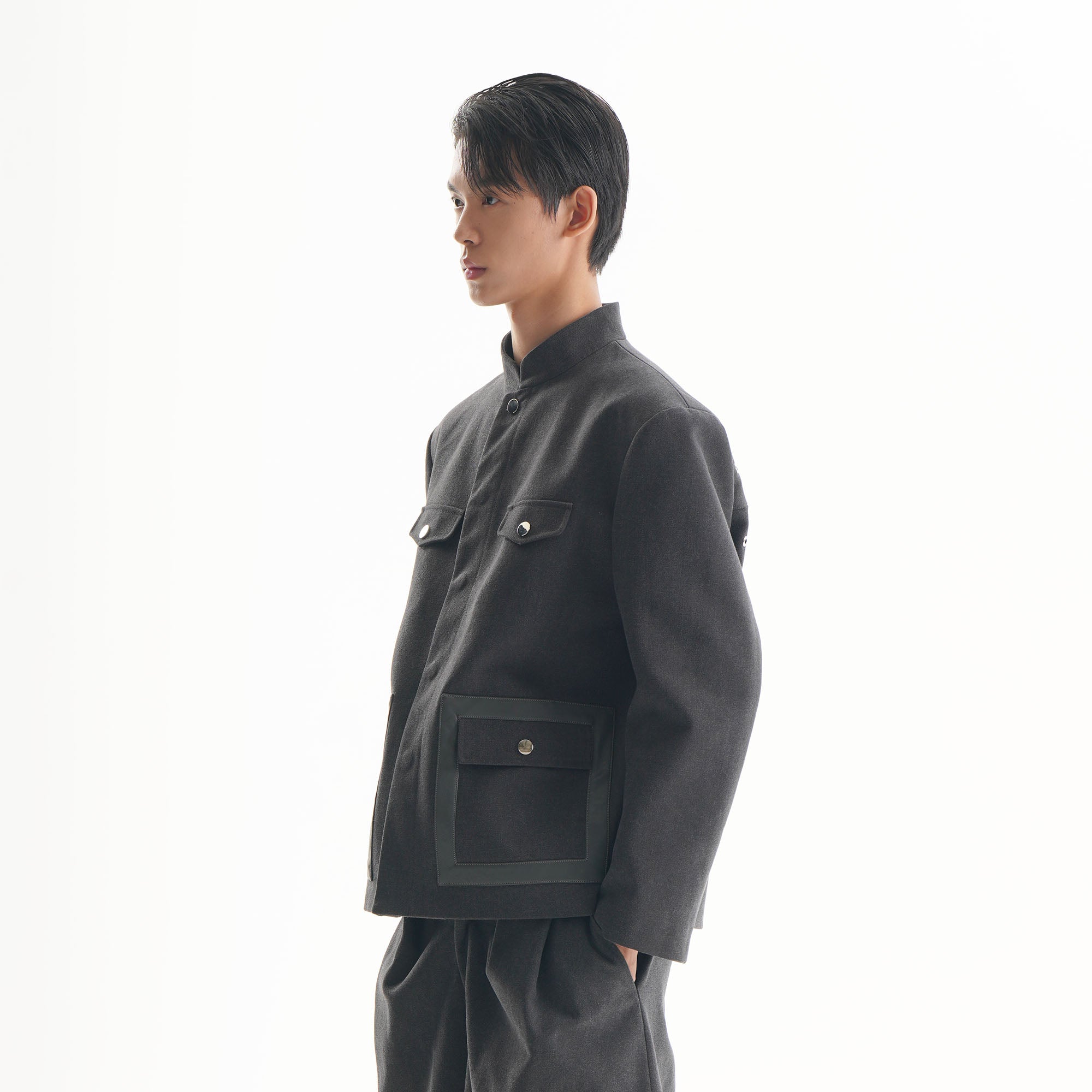 ORAL UTOPIA Flap Pocket Mandarin Collar Jacket, premium urban and streetwear designers apparel on PROJECTISR.com, ORAL UTOPIA