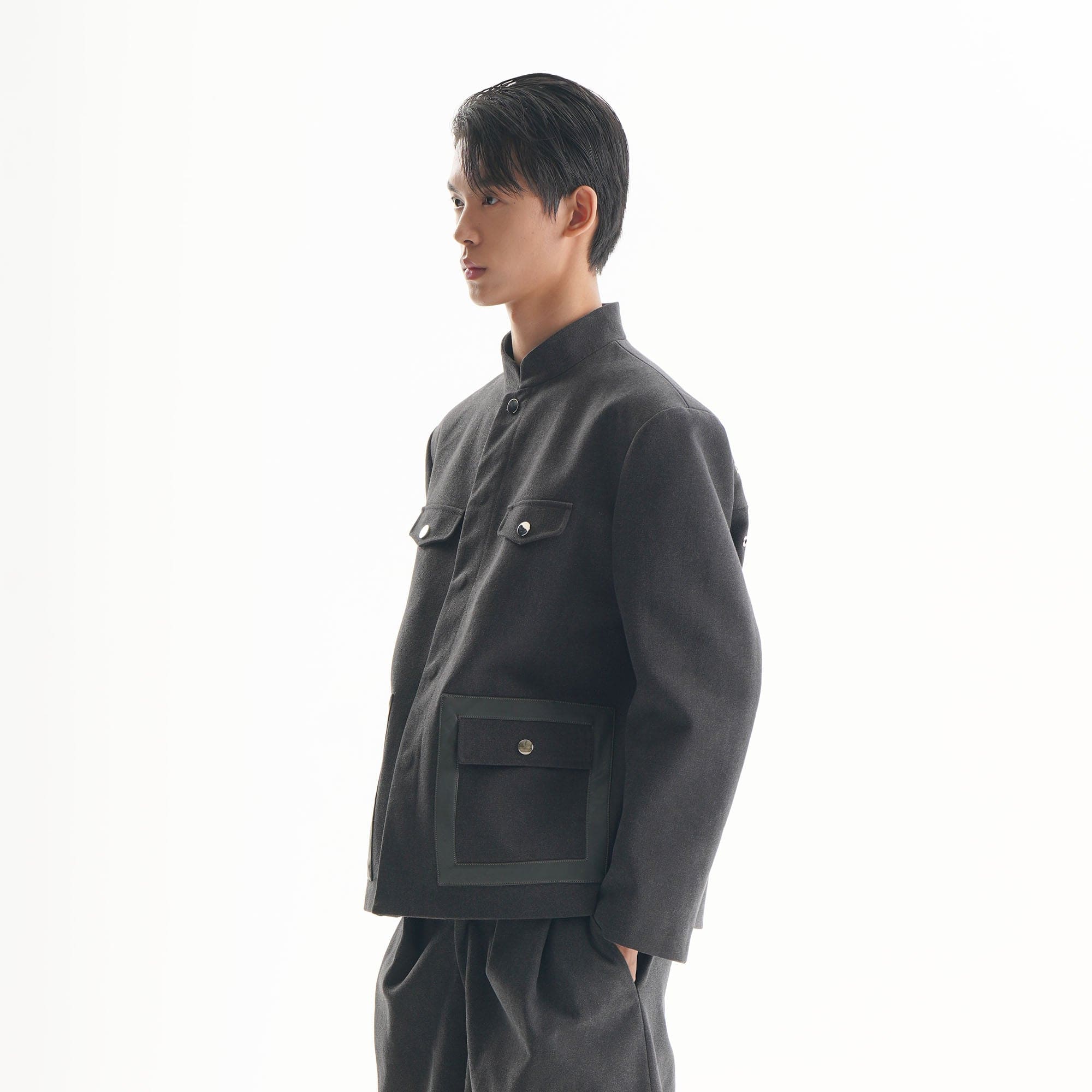 ORAL UTOPIA Flap Pocket Mandarin Collar Jacket, premium urban and streetwear designers apparel on PROJECTISR.com, ORAL UTOPIA
