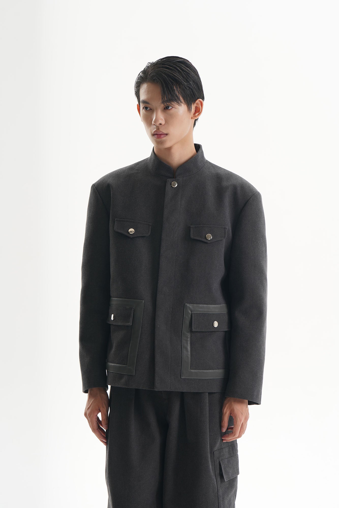 ORAL UTOPIA Flap Pocket Mandarin Collar Jacket, premium urban and streetwear designers apparel on PROJECTISR.com, ORAL UTOPIA