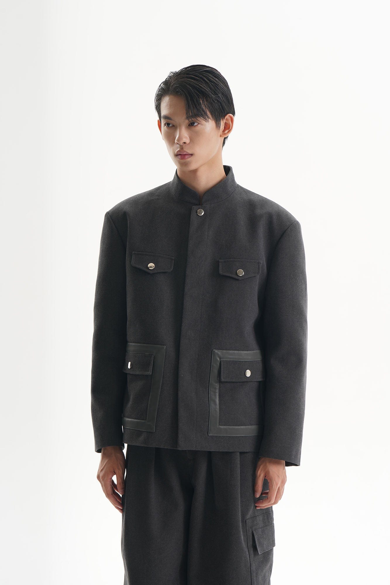 ORAL UTOPIA Flap Pocket Mandarin Collar Jacket, premium urban and streetwear designers apparel on PROJECTISR.com, ORAL UTOPIA