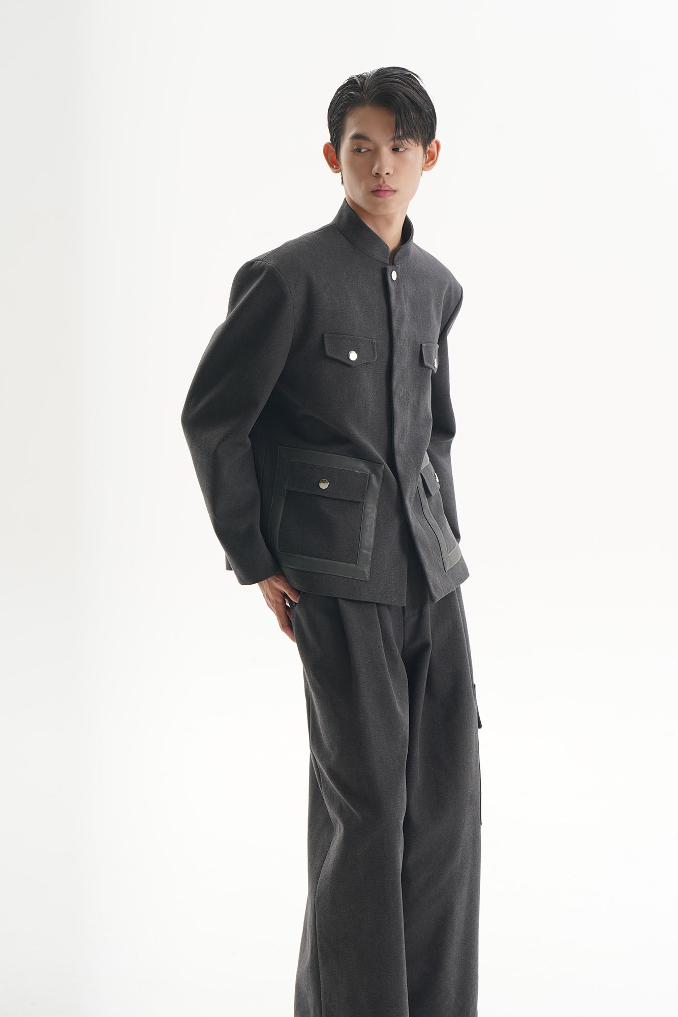 ORAL UTOPIA Flap Pocket Mandarin Collar Jacket, premium urban and streetwear designers apparel on PROJECTISR.com, ORAL UTOPIA