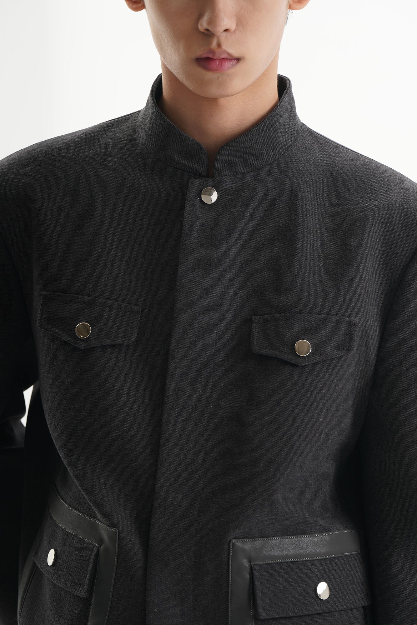 ORAL UTOPIA Flap Pocket Mandarin Collar Jacket, premium urban and streetwear designers apparel on PROJECTISR.com, ORAL UTOPIA