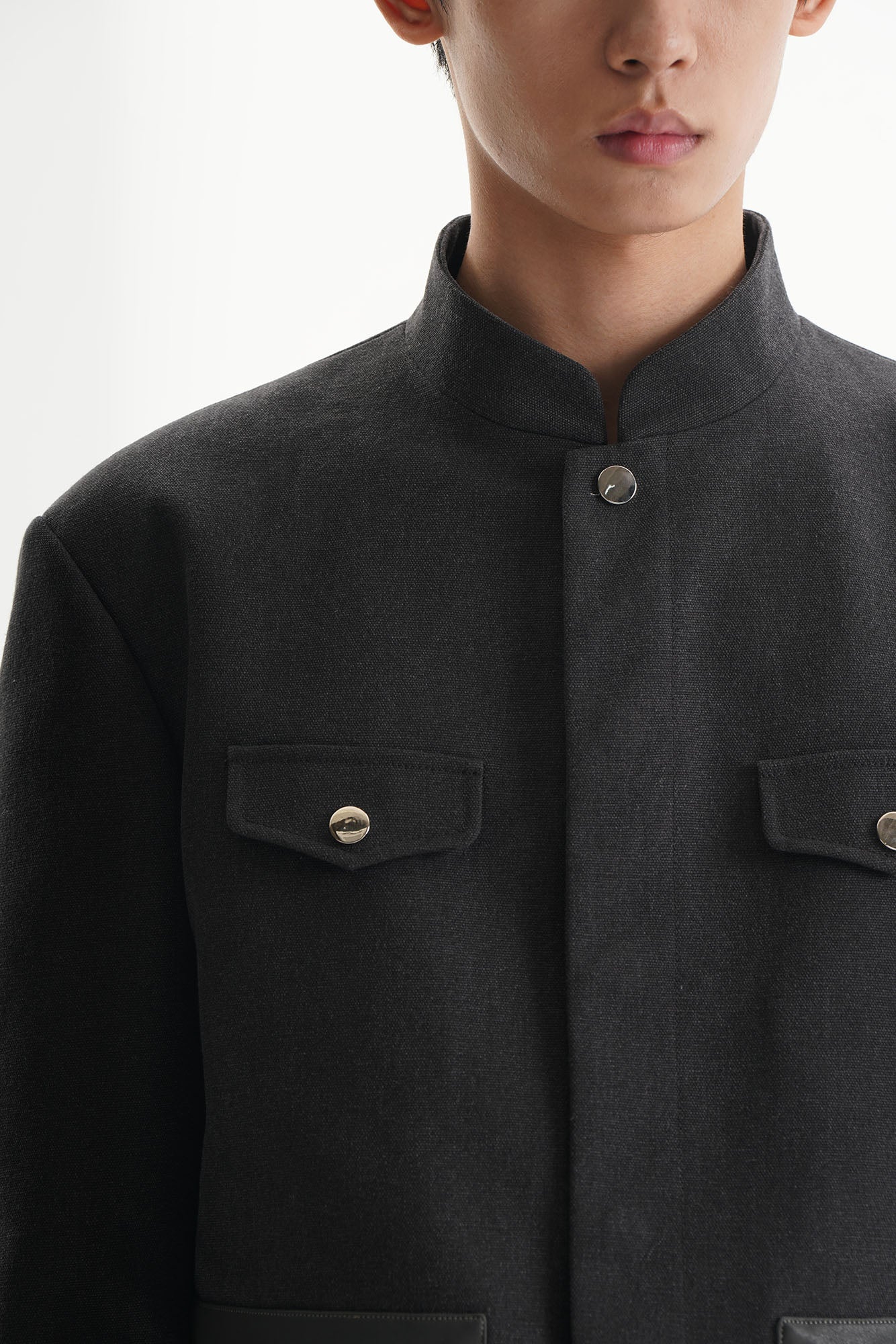 ORAL UTOPIA Flap Pocket Mandarin Collar Jacket, premium urban and streetwear designers apparel on PROJECTISR.com, ORAL UTOPIA
