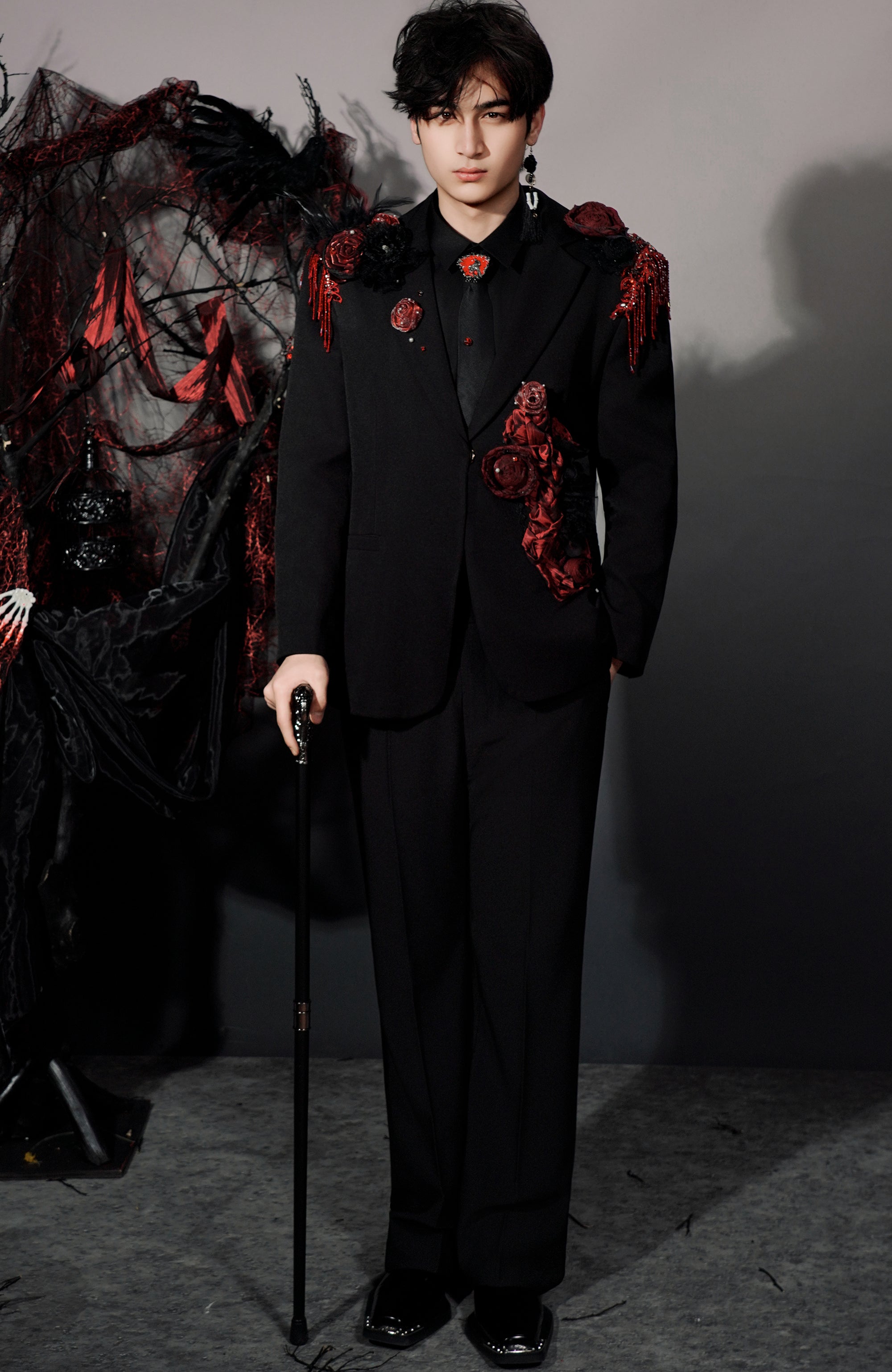 SHANG JIE Rose Embellished Tuxedo Blazer