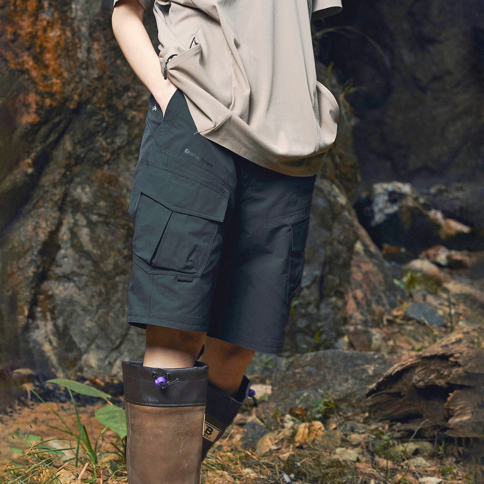 ENSHADOWER Modern Large Pocket Logo Shorts, premium urban and streetwear designers apparel on PROJECTISR.com, ENSHADOWER