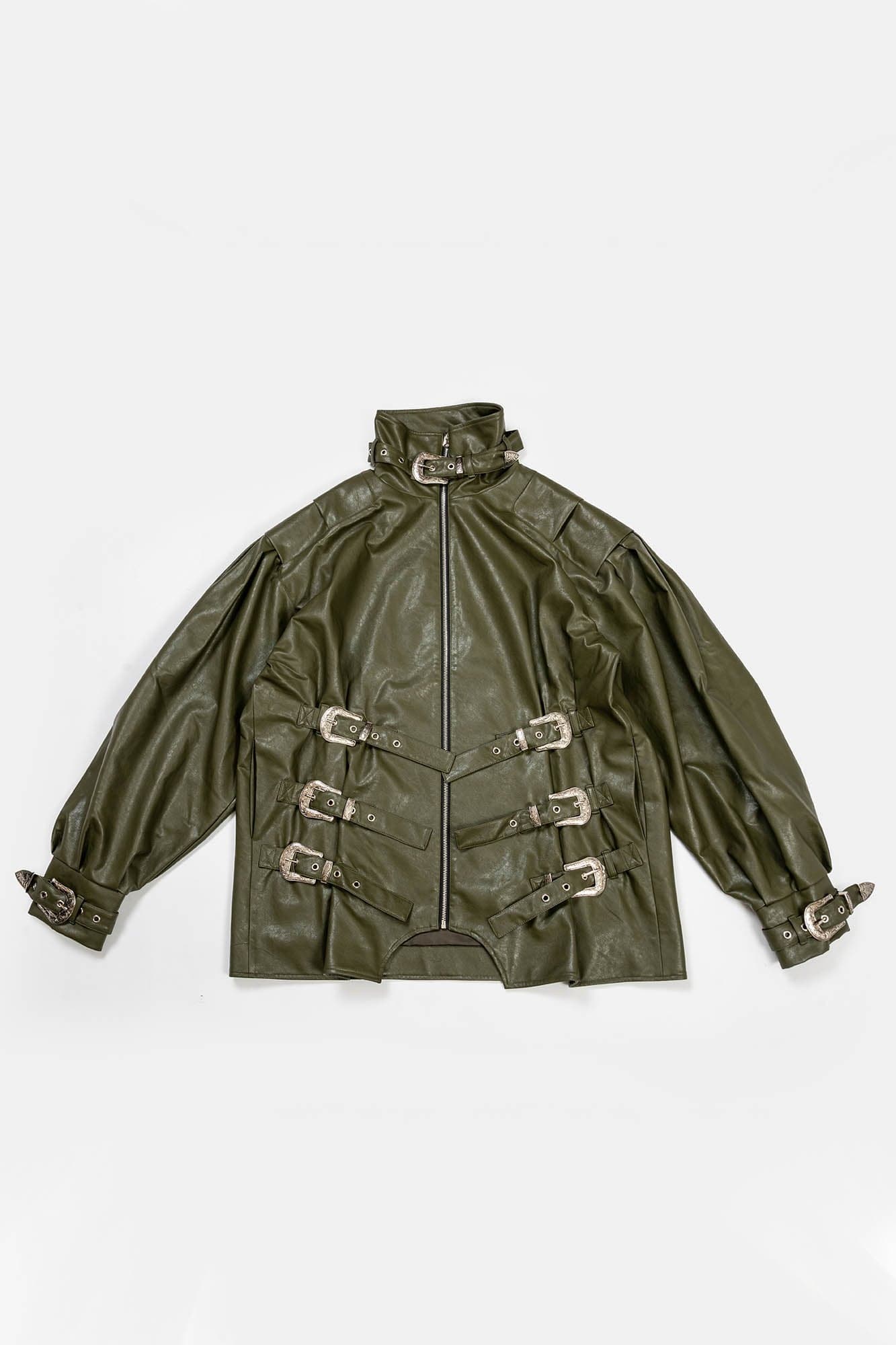 KADAKADA Multi-Buckle High-Neck Faux Leather Jacket, premium urban and streetwear designers apparel on PROJECTISR.com, KADAKADA