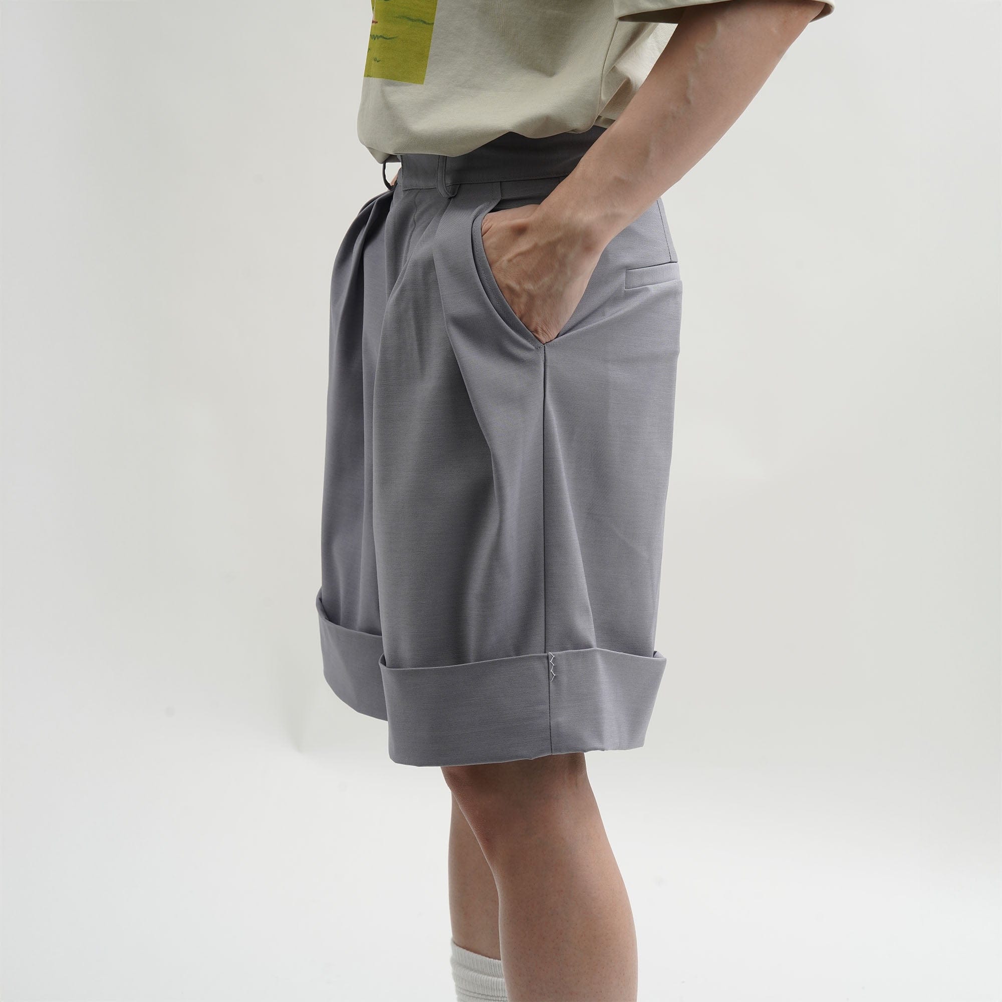 ORAL UTOPIA Essential Pleated Acetate Cuffed Shorts, premium urban and streetwear designers apparel on PROJECTISR.com, ORAL UTOPIA