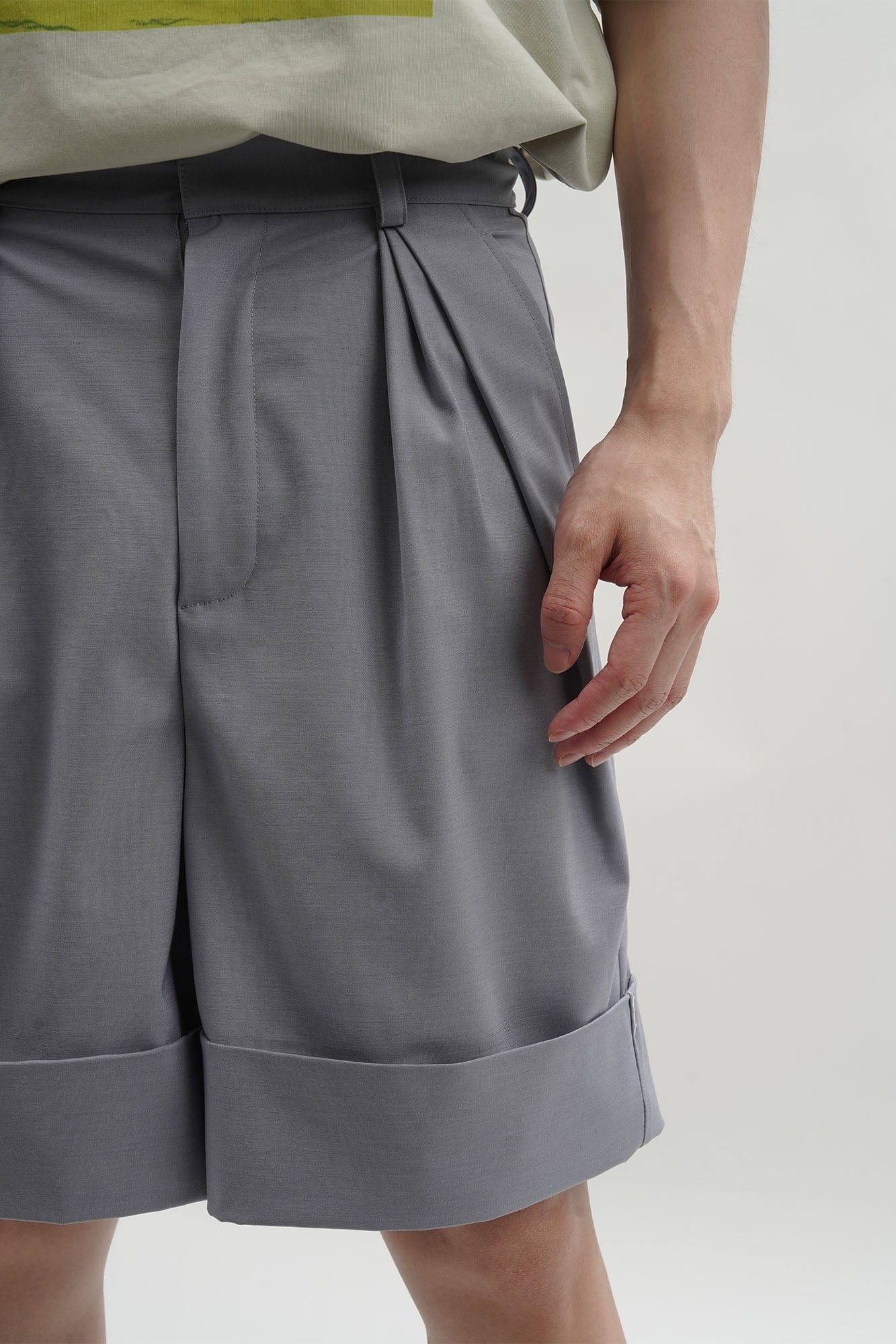 ORAL UTOPIA Essential Pleated Acetate Cuffed Shorts, premium urban and streetwear designers apparel on PROJECTISR.com, ORAL UTOPIA