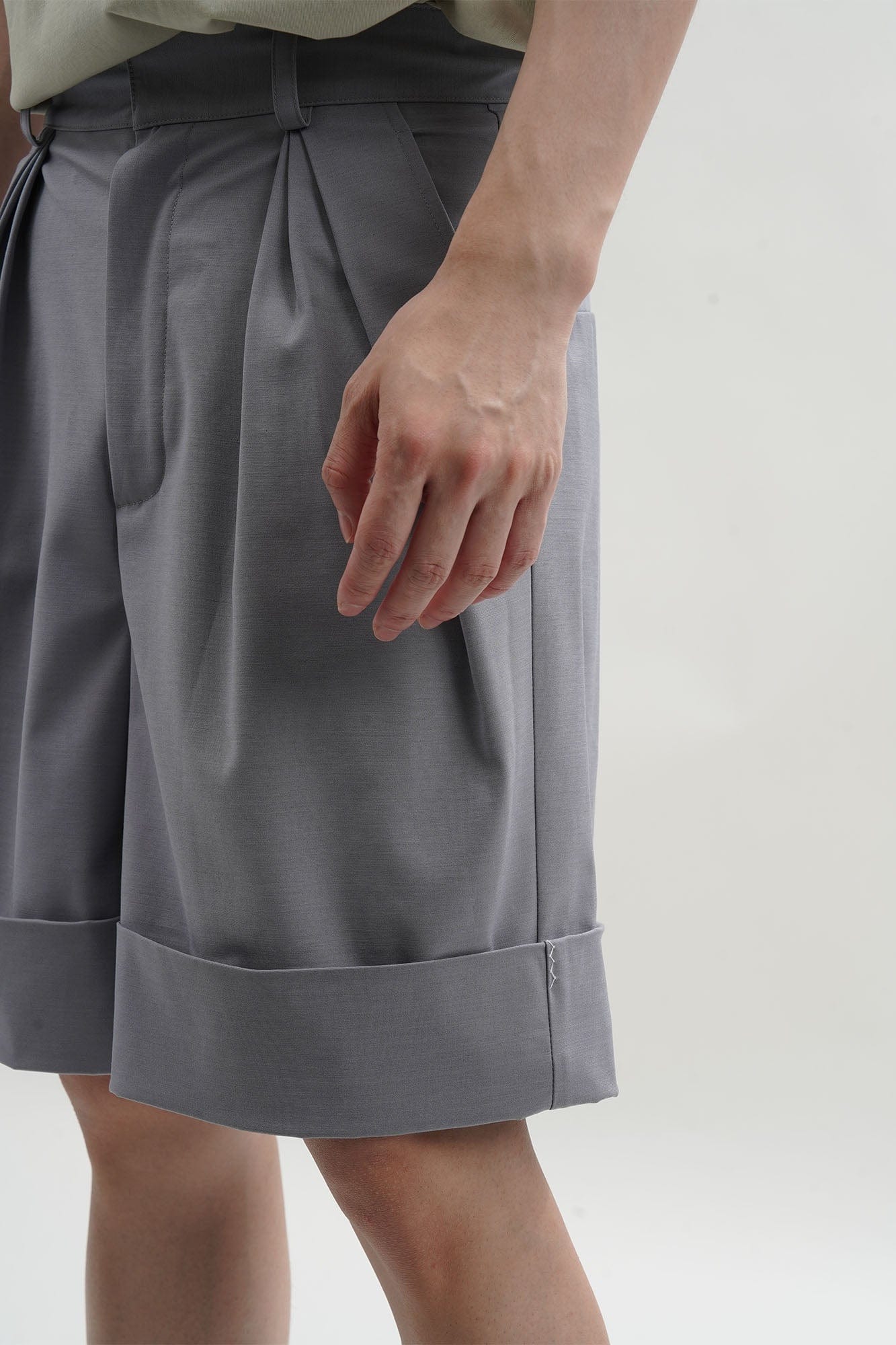 ORAL UTOPIA Essential Pleated Acetate Cuffed Shorts, premium urban and streetwear designers apparel on PROJECTISR.com, ORAL UTOPIA