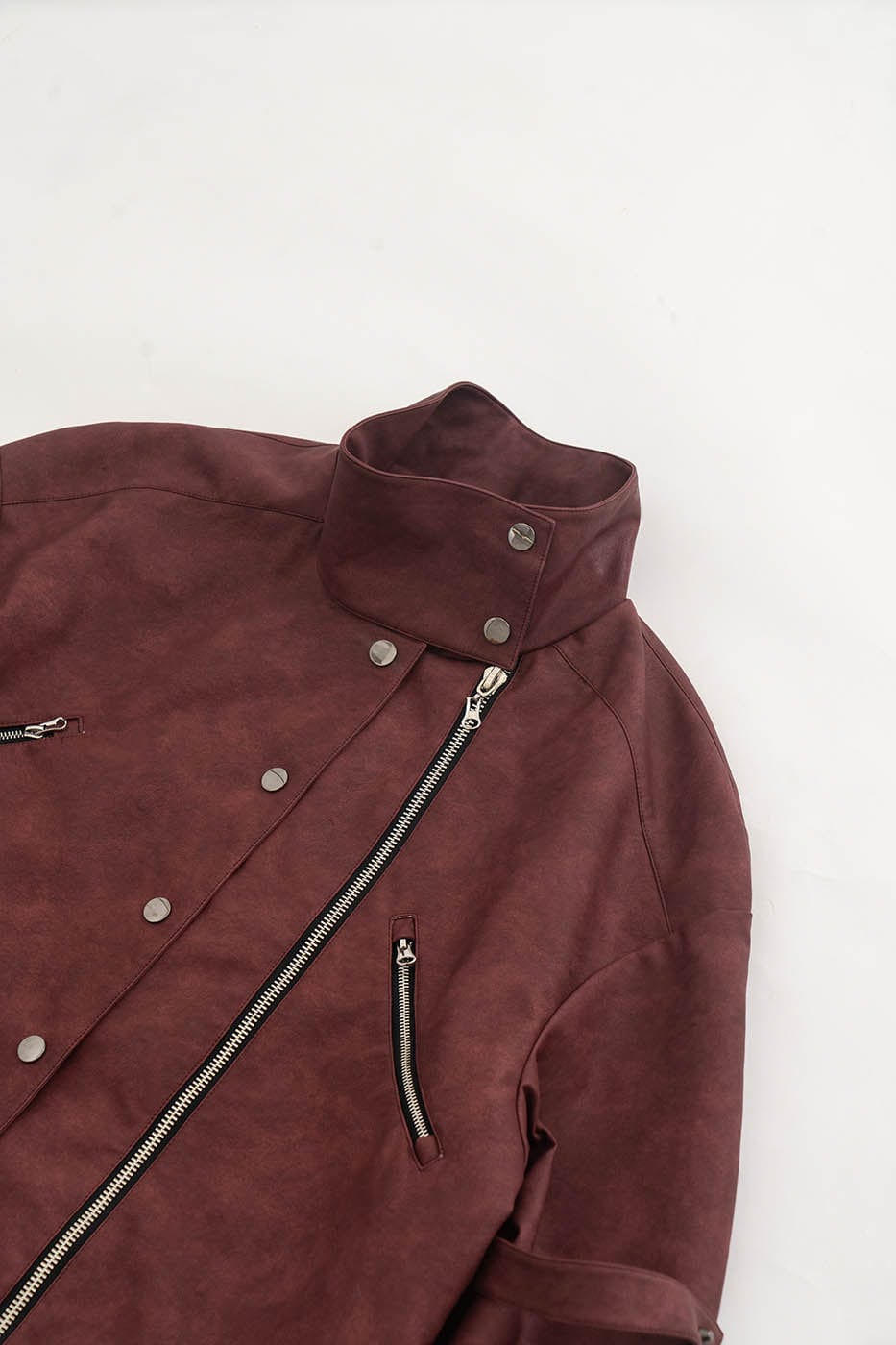 KADAKADA Swallowtail Rivet Zipper Faux Leather Jacket, premium urban and streetwear designers apparel on PROJECTISR.com, KADAKADA