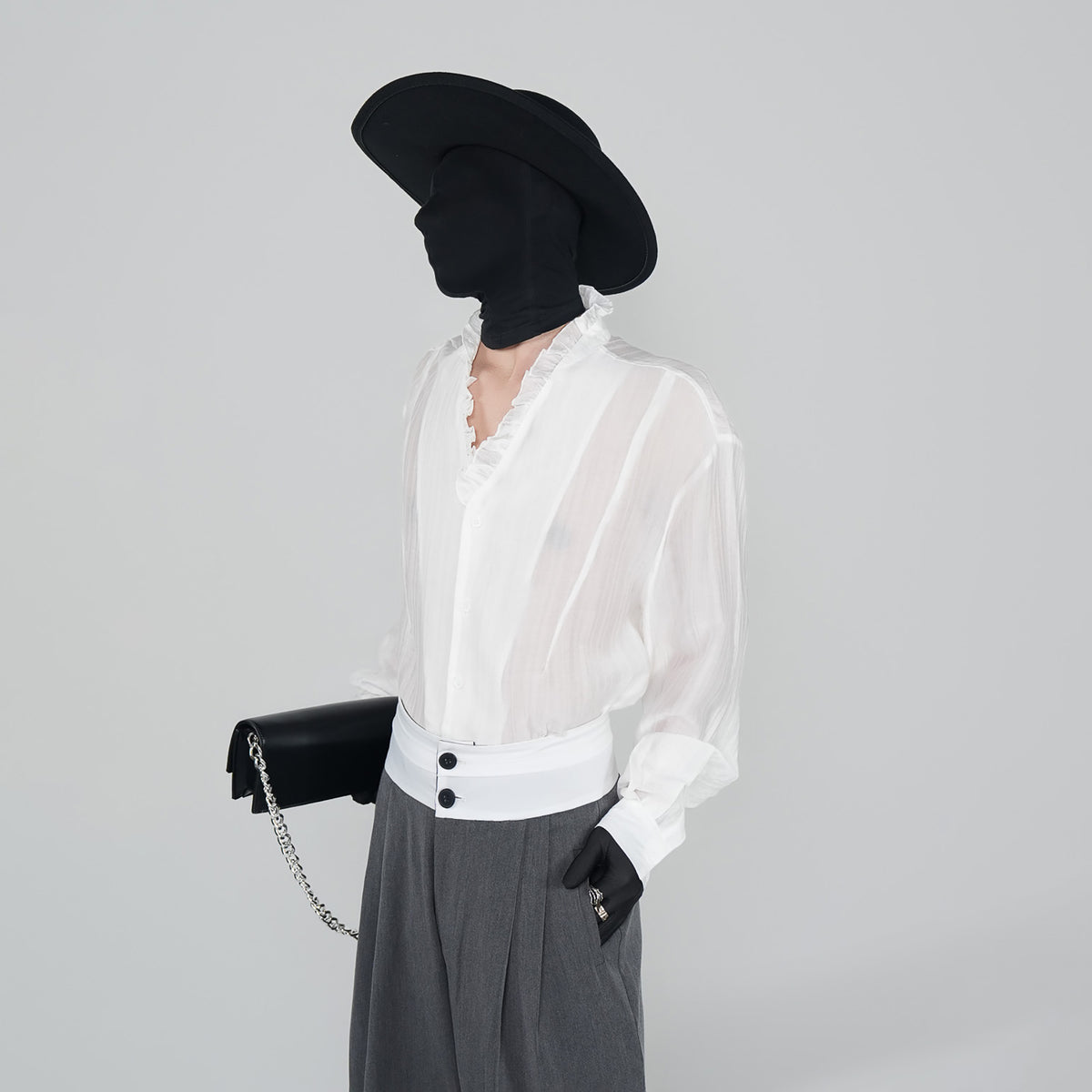 VE2 Ruffle-Trim V-Neck Long-Sleeve Shirt