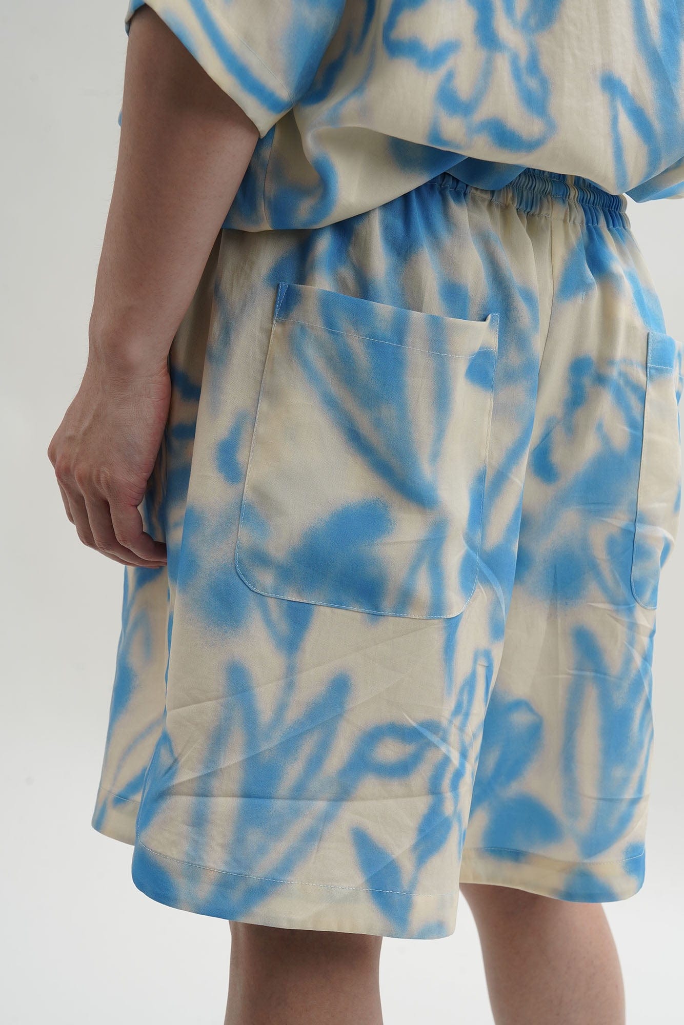 ORAL UTOPIA Airbrushed Floral Tencel Drawstring Shorts, premium urban and streetwear designers apparel on PROJECTISR.com, ORAL UTOPIA