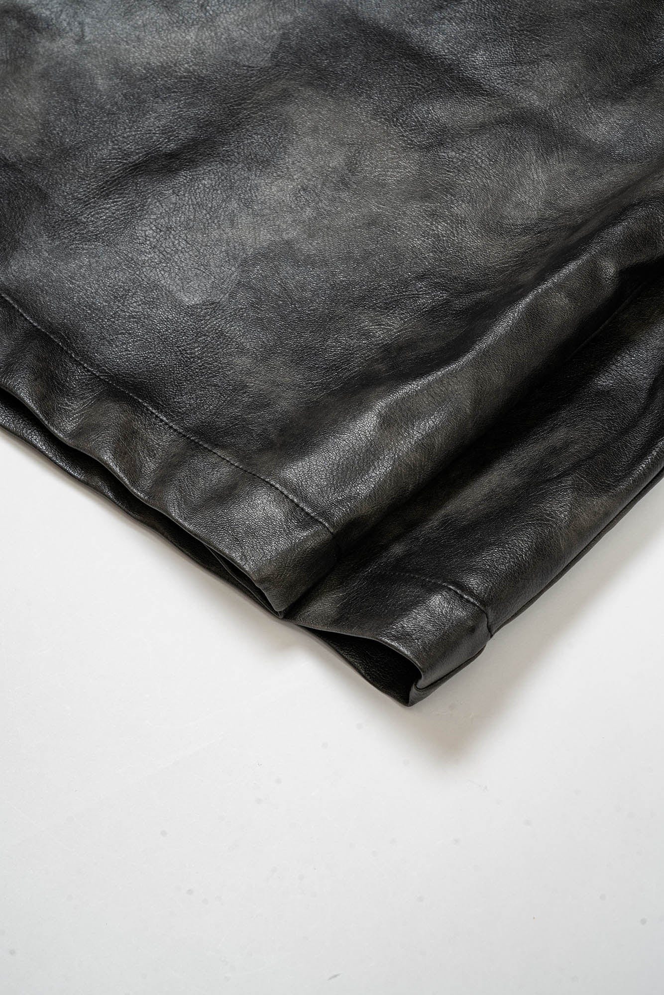 KADAKADA Distressed Curved Zipper PU Oversized Shorts, premium urban and streetwear designers apparel on PROJECTISR.com, KADAKADA