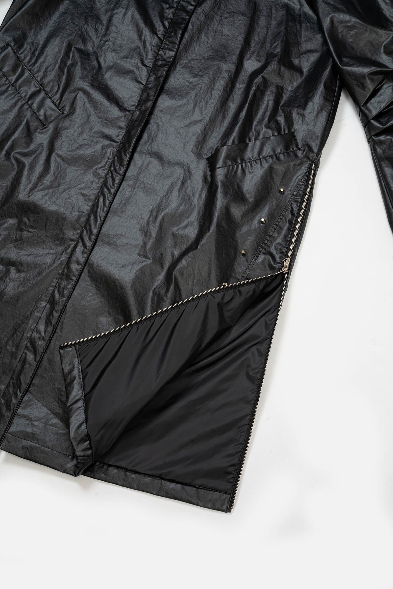 KADAKADA Side-Zipper Rivet Wrinkled Trench Coat, premium urban and streetwear designers apparel on PROJECTISR.com, KADAKADA