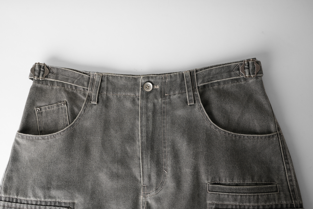 ORGANIC EMOTION Washed Pleated Multi-Pocket Cargo Pants