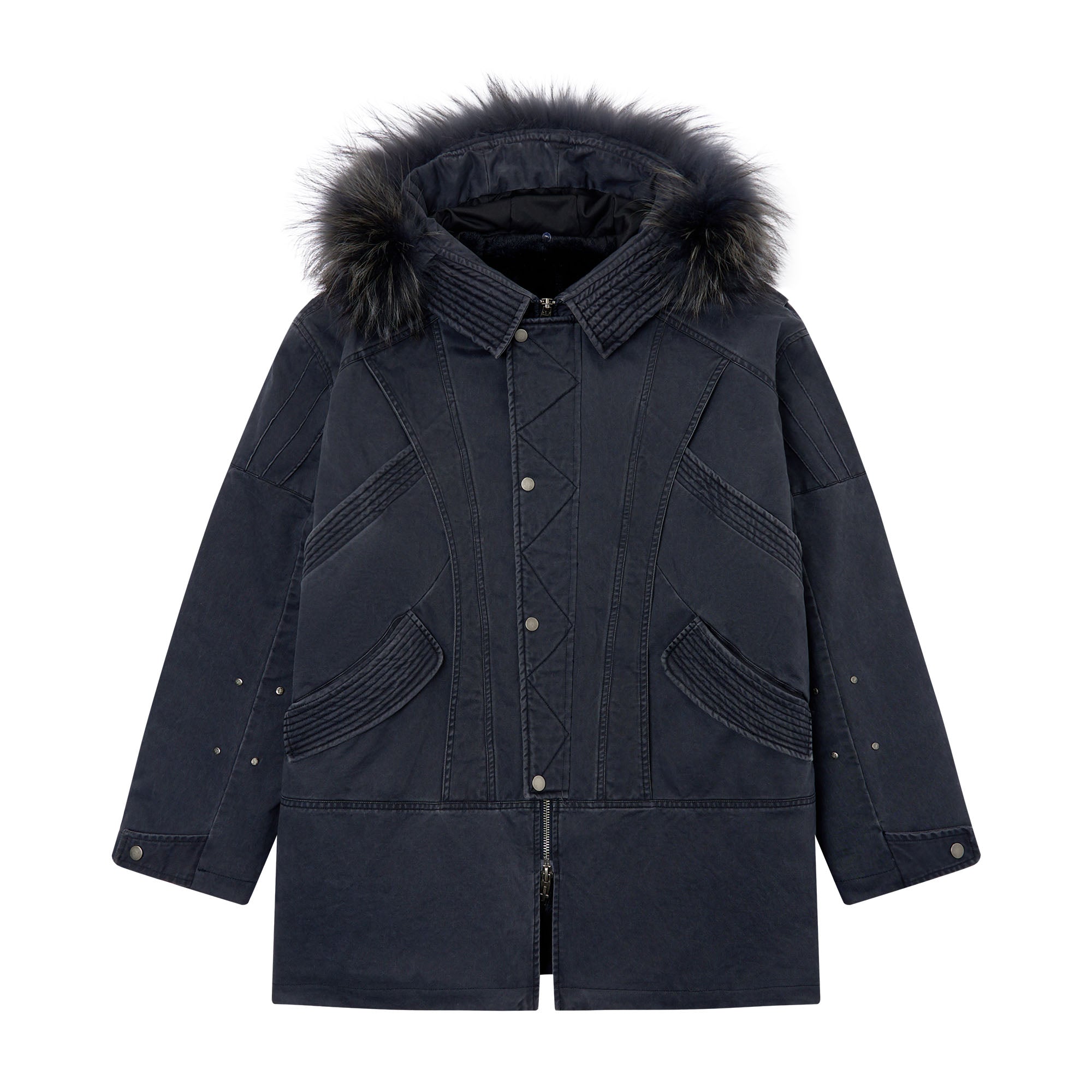 SAVAGEGROWTHWORLD Detachable Vest Faux Fur Collar Parka