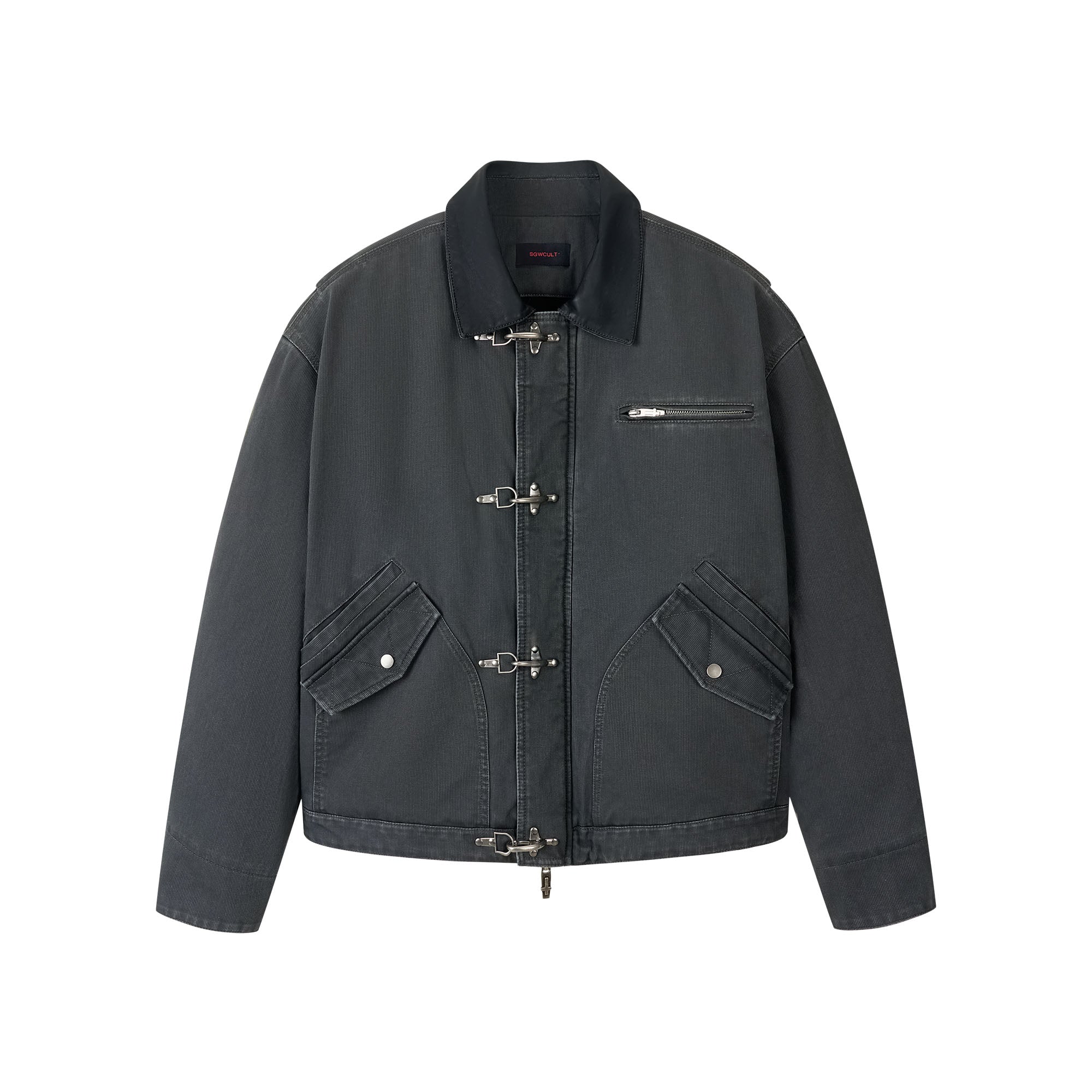 SAVAGEGROWTHWORLD Leather Collar Utility Puffer Jacket