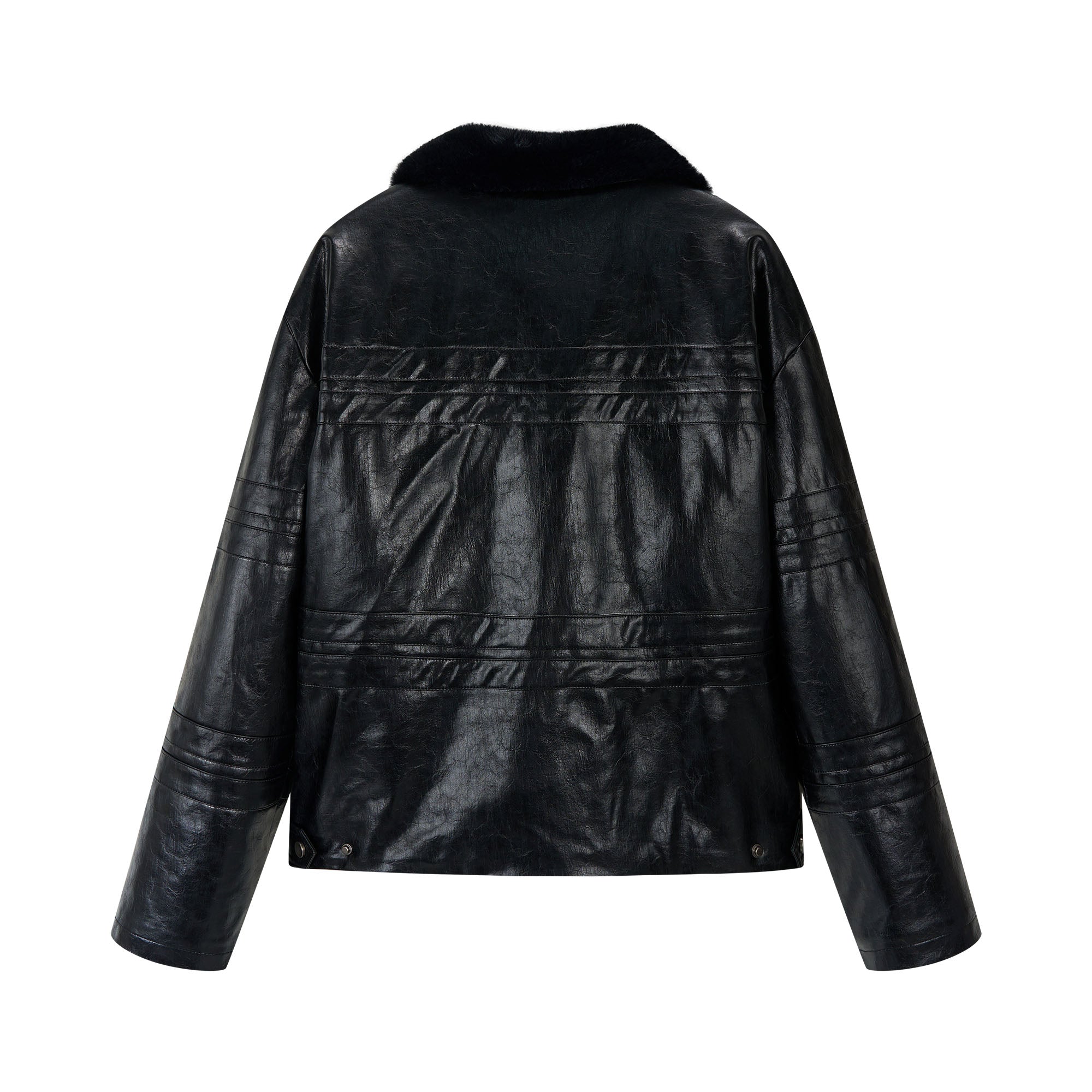 SAVAGEGROWTHWORLD Hook Buckle Faux Leather Puffer Jacket