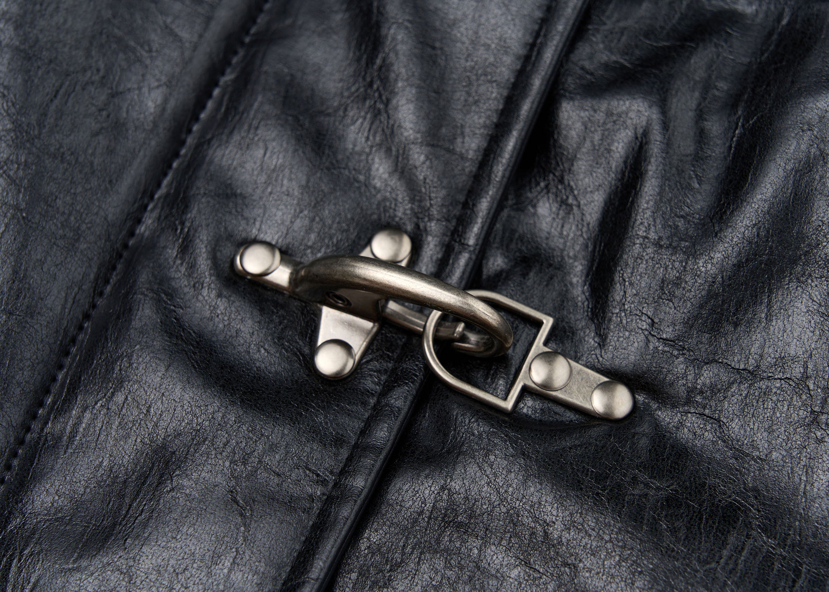 SAVAGEGROWTHWORLD Hook Buckle Faux Leather Puffer Jacket