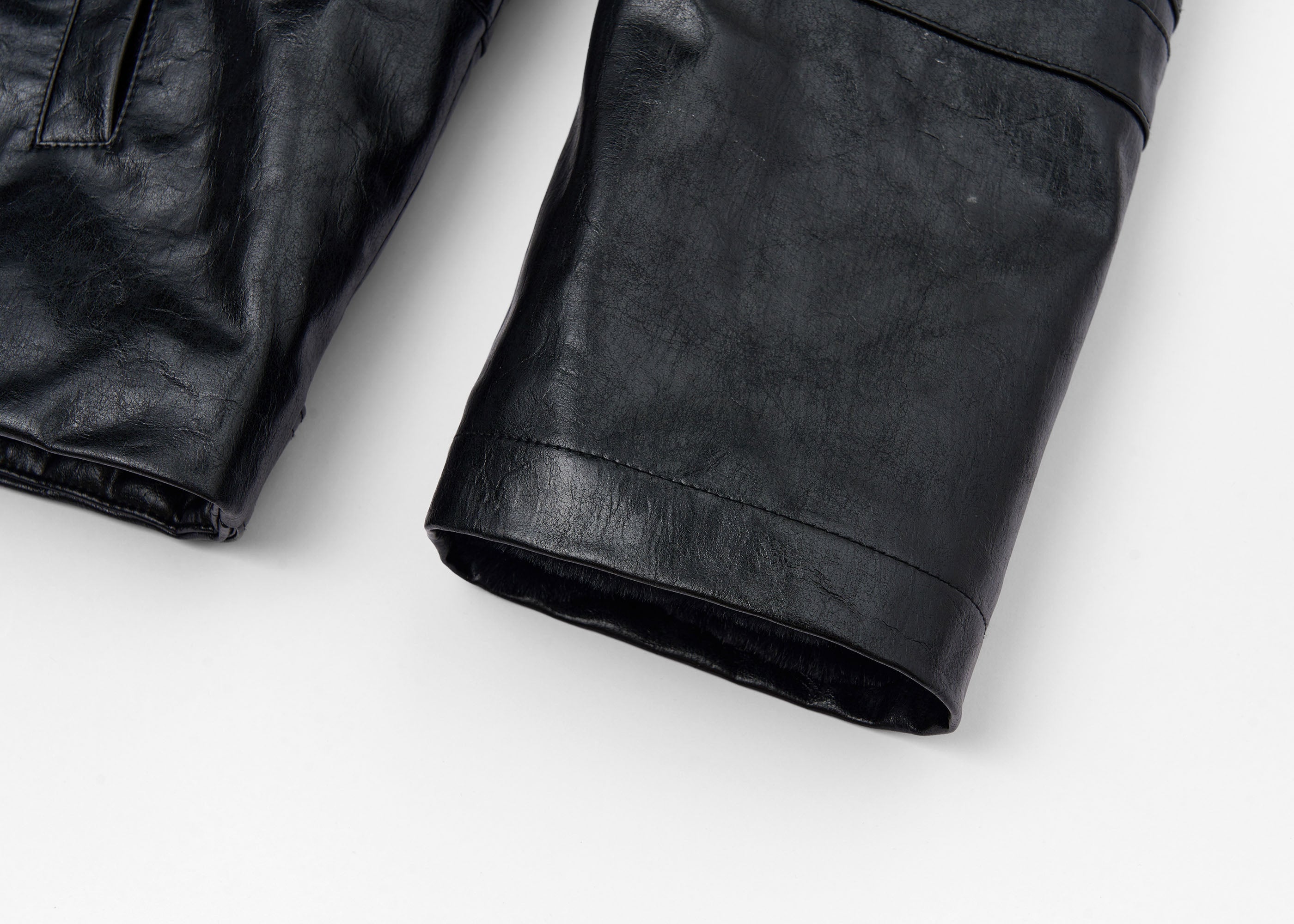 SAVAGEGROWTHWORLD Hook Buckle Faux Leather Puffer Jacket