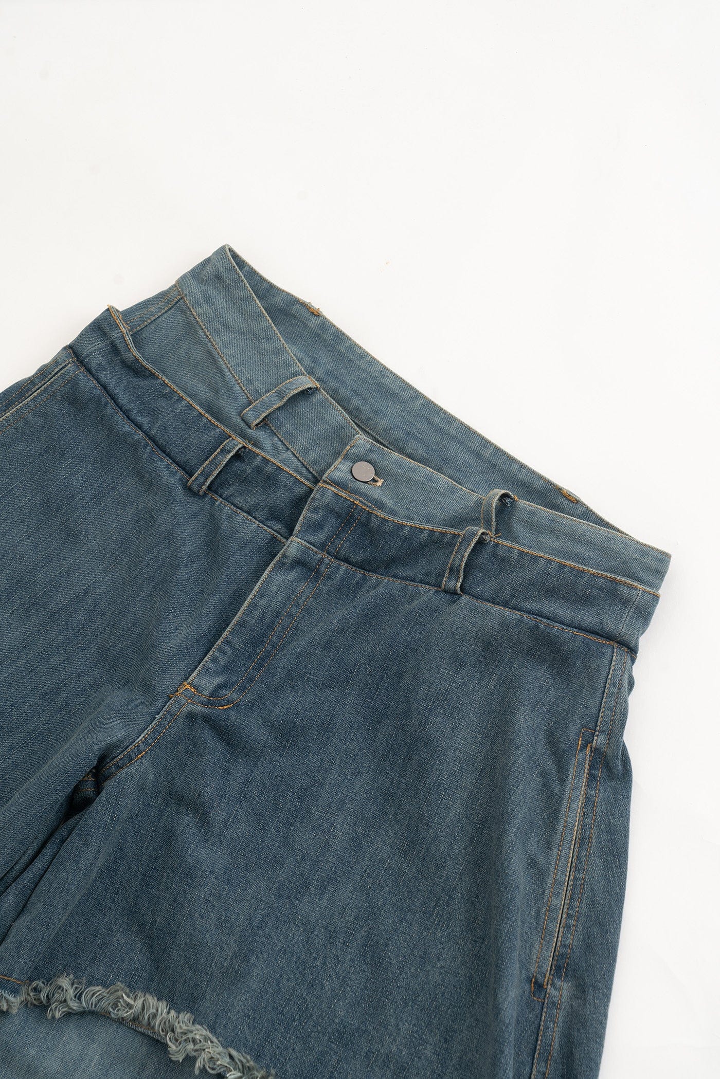 KADAKADA Raw Edge Double Layered Washed Flare Jeans, premium urban and streetwear designers apparel on PROJECTISR.com, KADAKADA
