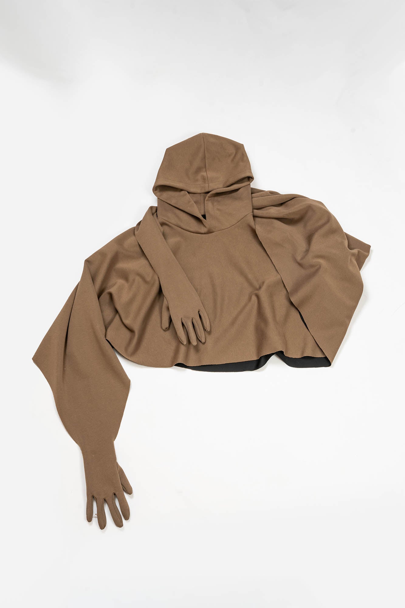 KADAKADA Hooded Glove-Sleeve Cropped Cape, premium urban and streetwear designers apparel on PROJECTISR.com, KADAKADA