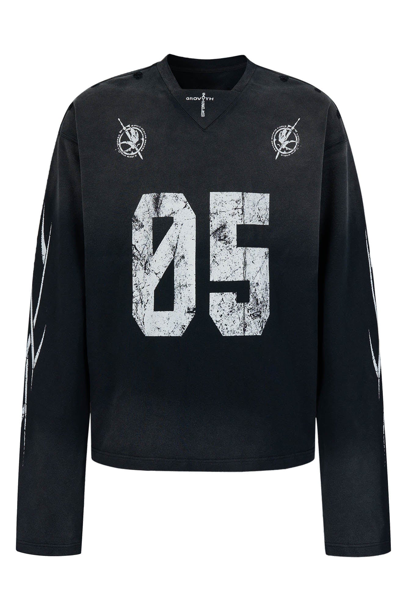 SAVAGEGROWTHWORLD No.5 Distressed Long-Sleeve Tee, premium urban and streetwear designers apparel on PROJECTISR.com, SAVAGEGROWTHWORLD