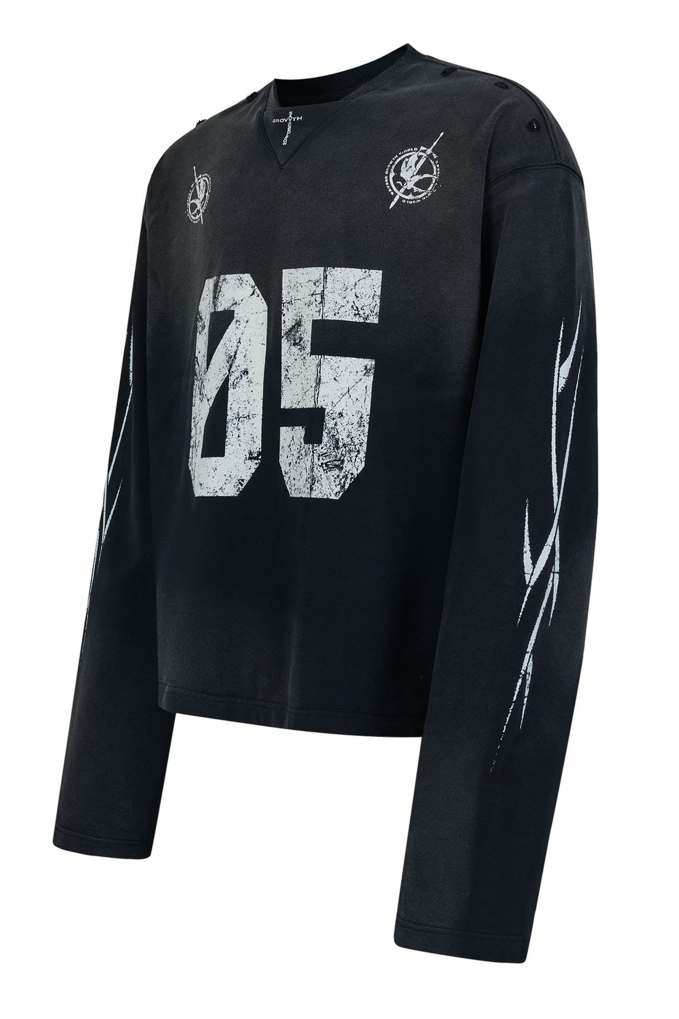 SAVAGEGROWTHWORLD No.5 Distressed Long-Sleeve Tee, premium urban and streetwear designers apparel on PROJECTISR.com, SAVAGEGROWTHWORLD