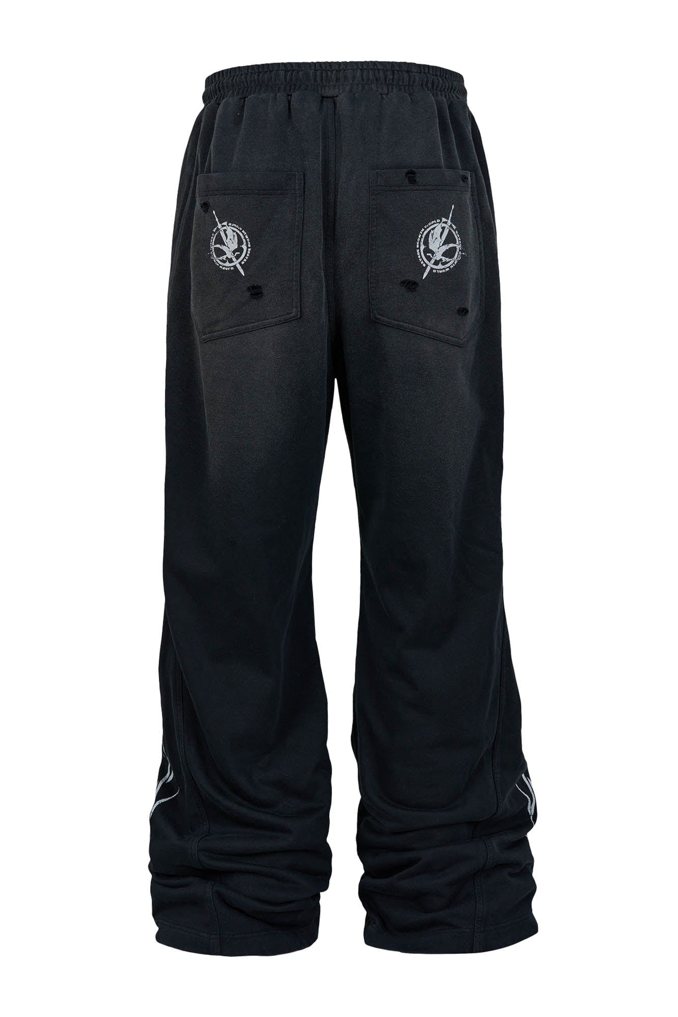 SAVAGEGROWTHWORLD Distressed Pleated Drawstring Baggy Pants, premium urban and streetwear designers apparel on PROJECTISR.com, SAVAGEGROWTHWORLD