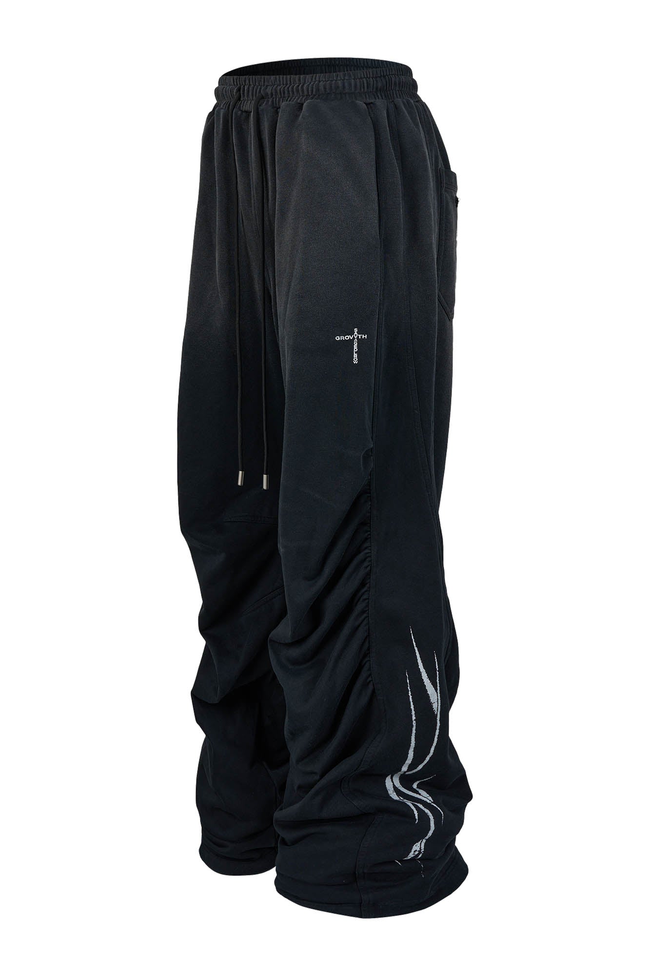 SAVAGEGROWTHWORLD Distressed Pleated Drawstring Baggy Pants, premium urban and streetwear designers apparel on PROJECTISR.com, SAVAGEGROWTHWORLD