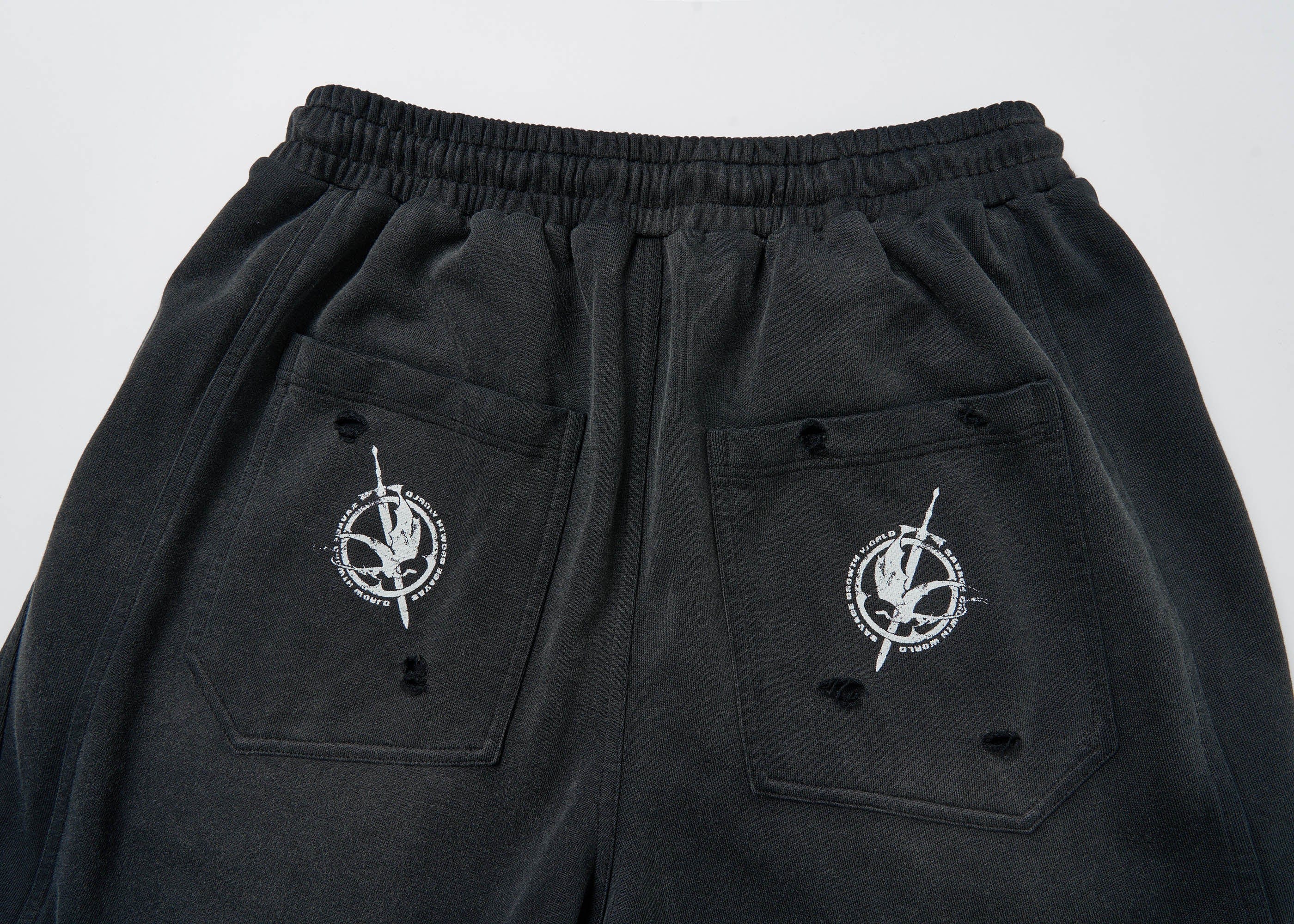 SAVAGEGROWTHWORLD Distressed Pleated Drawstring Baggy Pants, premium urban and streetwear designers apparel on PROJECTISR.com, SAVAGEGROWTHWORLD