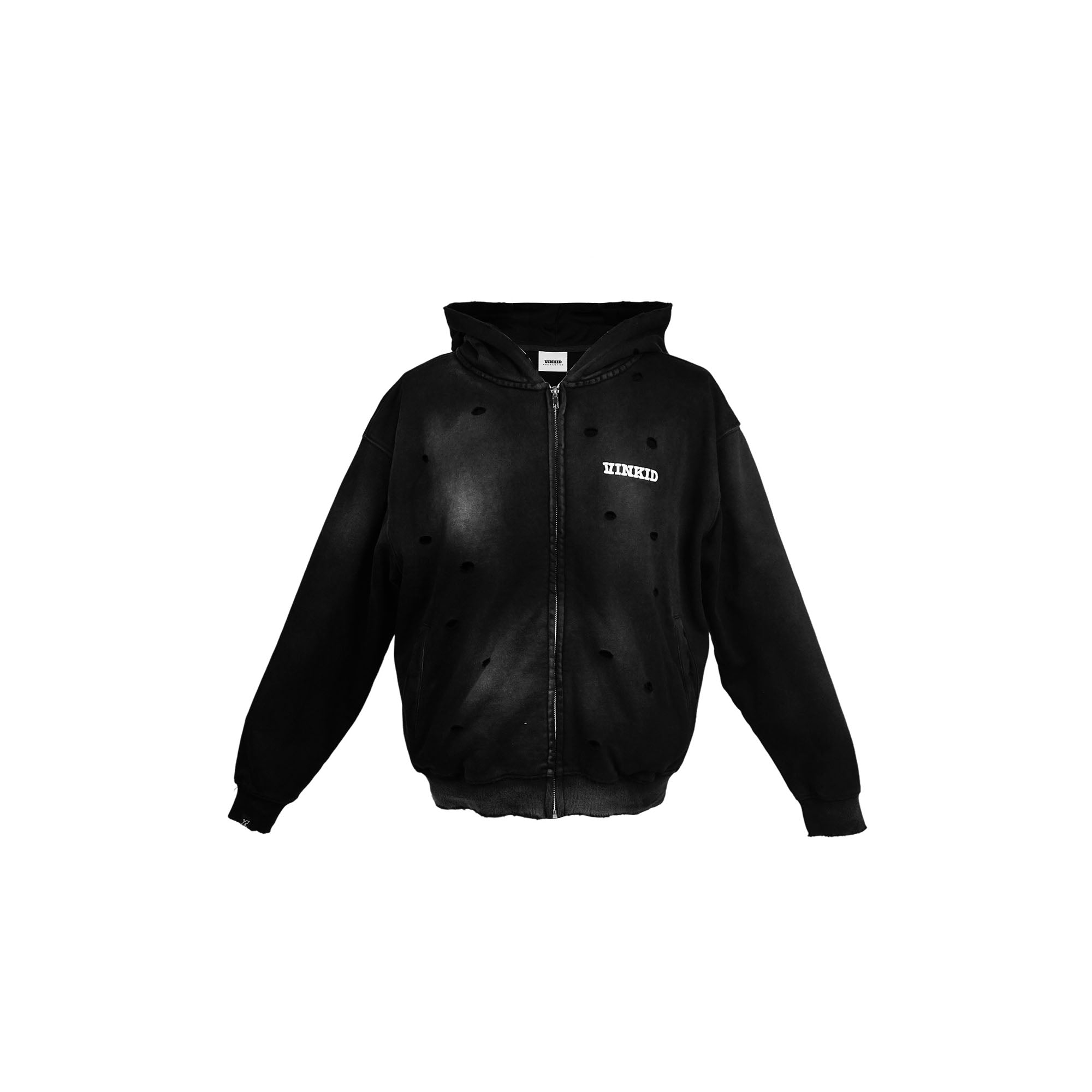 VINKID Distressed Worn Logo Zip Hooded Jacket, premium urban and streetwear designers apparel on PROJECTISR.com, VINKID
