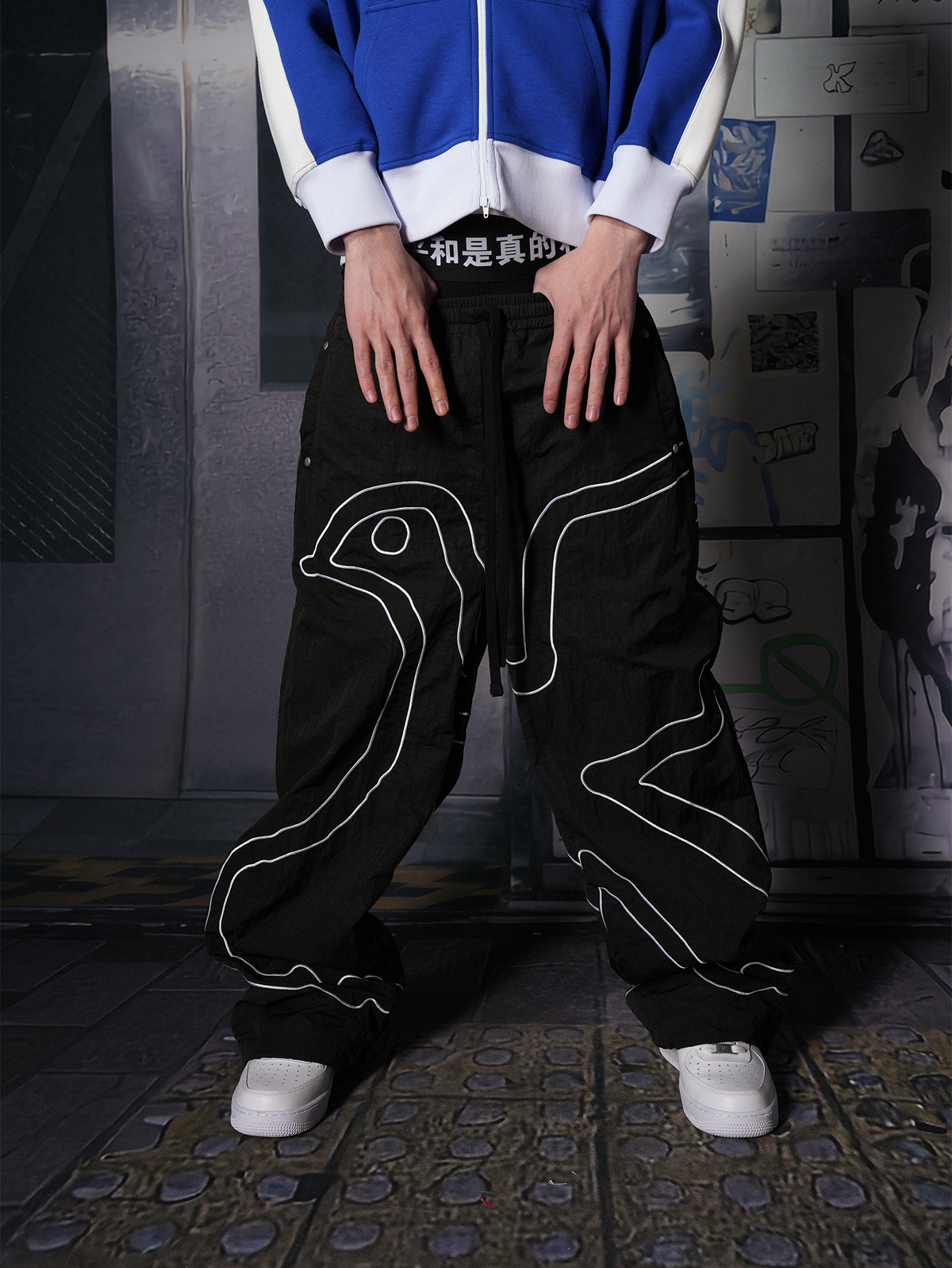 VINKID Pigeon Graphic Wide-Leg Nylon Pants, premium urban and streetwear designers apparel on PROJECTISR.com, VINKID