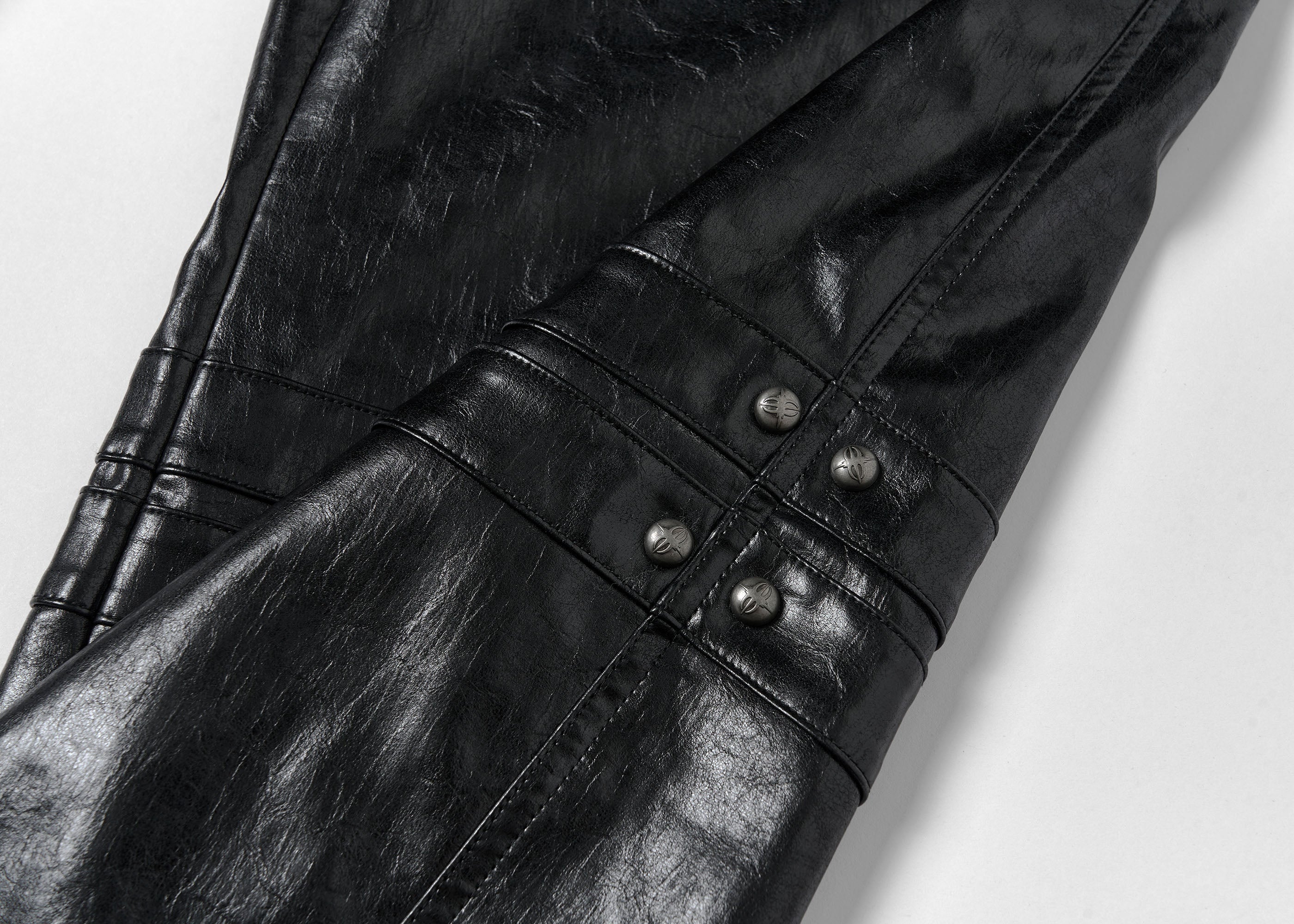 SAVAGEGROWTHWORLD Faux Leather Panel Rivet Pants