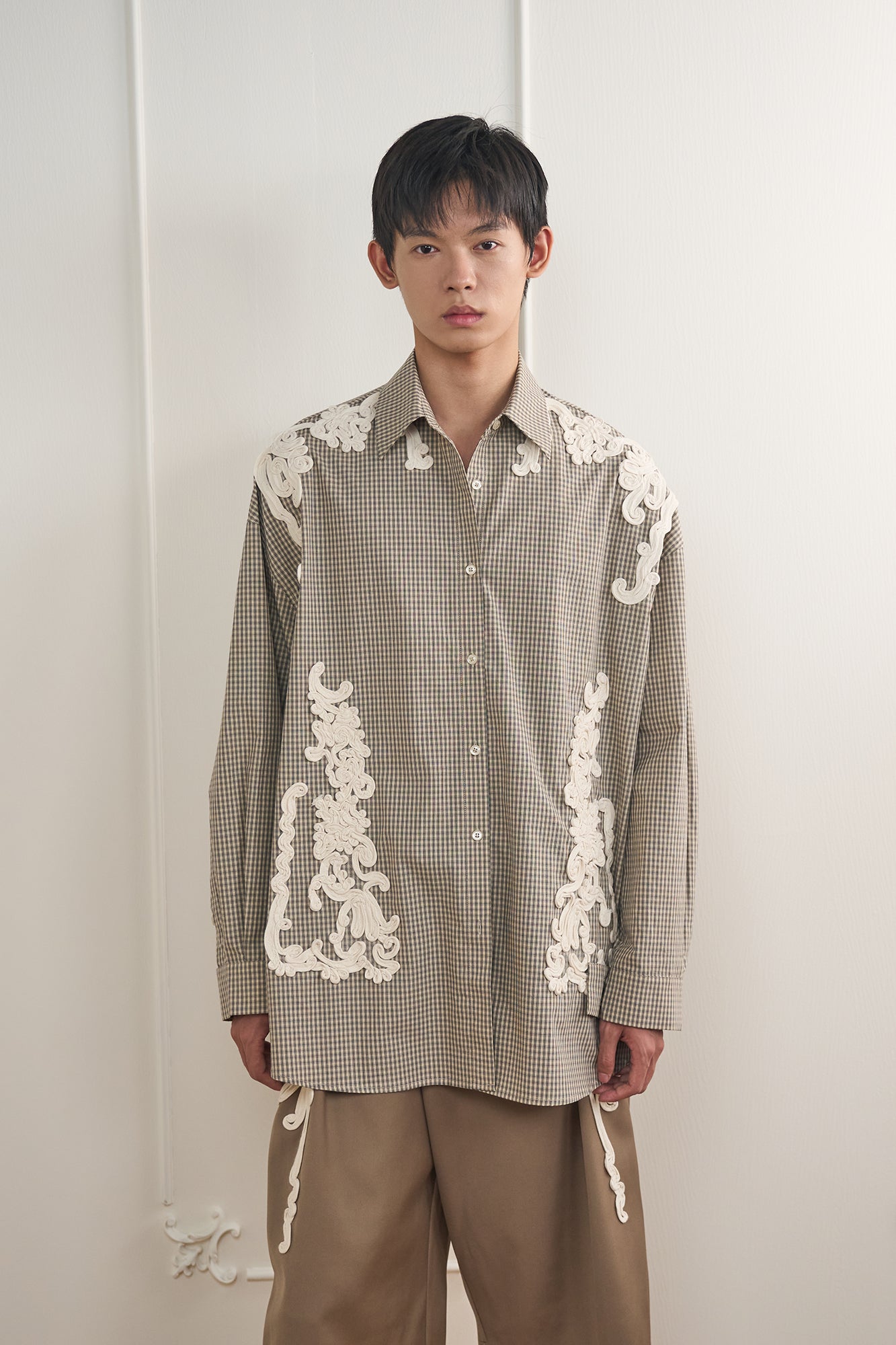 ORAL UTOPIA Deconstructed Pleats Vine Patch Check Shirt, premium urban and streetwear designers apparel on PROJECTISR.com, ORAL UTOPIA