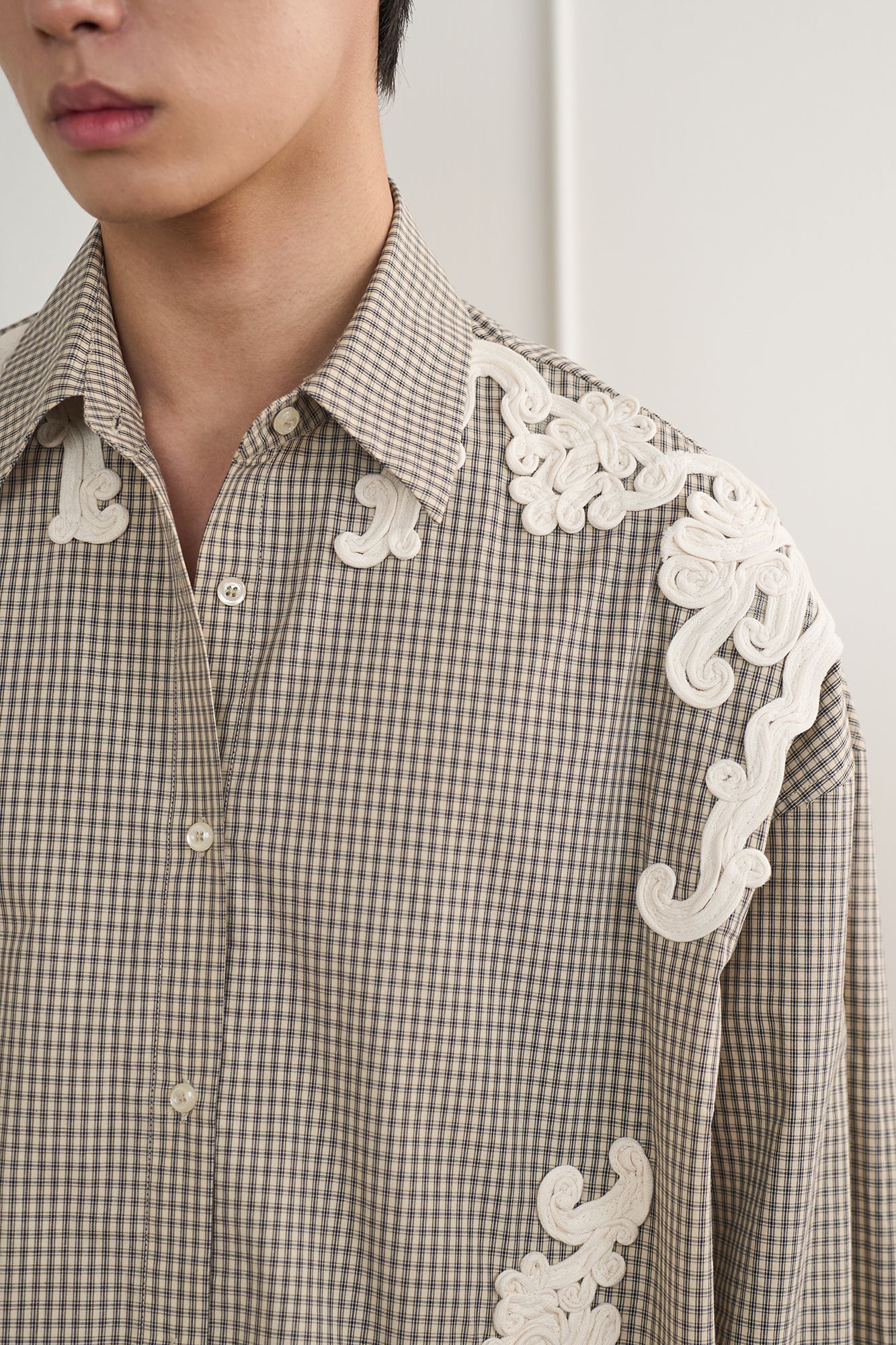 ORAL UTOPIA Deconstructed Pleats Vine Patch Check Shirt, premium urban and streetwear designers apparel on PROJECTISR.com, ORAL UTOPIA