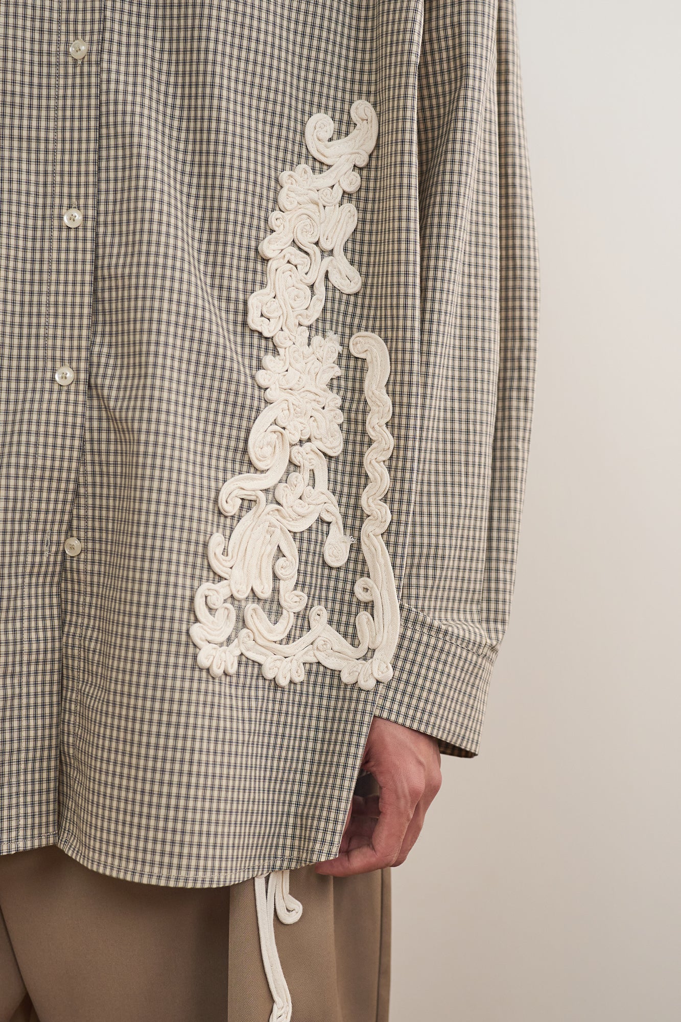 ORAL UTOPIA Deconstructed Pleats Vine Patch Check Shirt, premium urban and streetwear designers apparel on PROJECTISR.com, ORAL UTOPIA