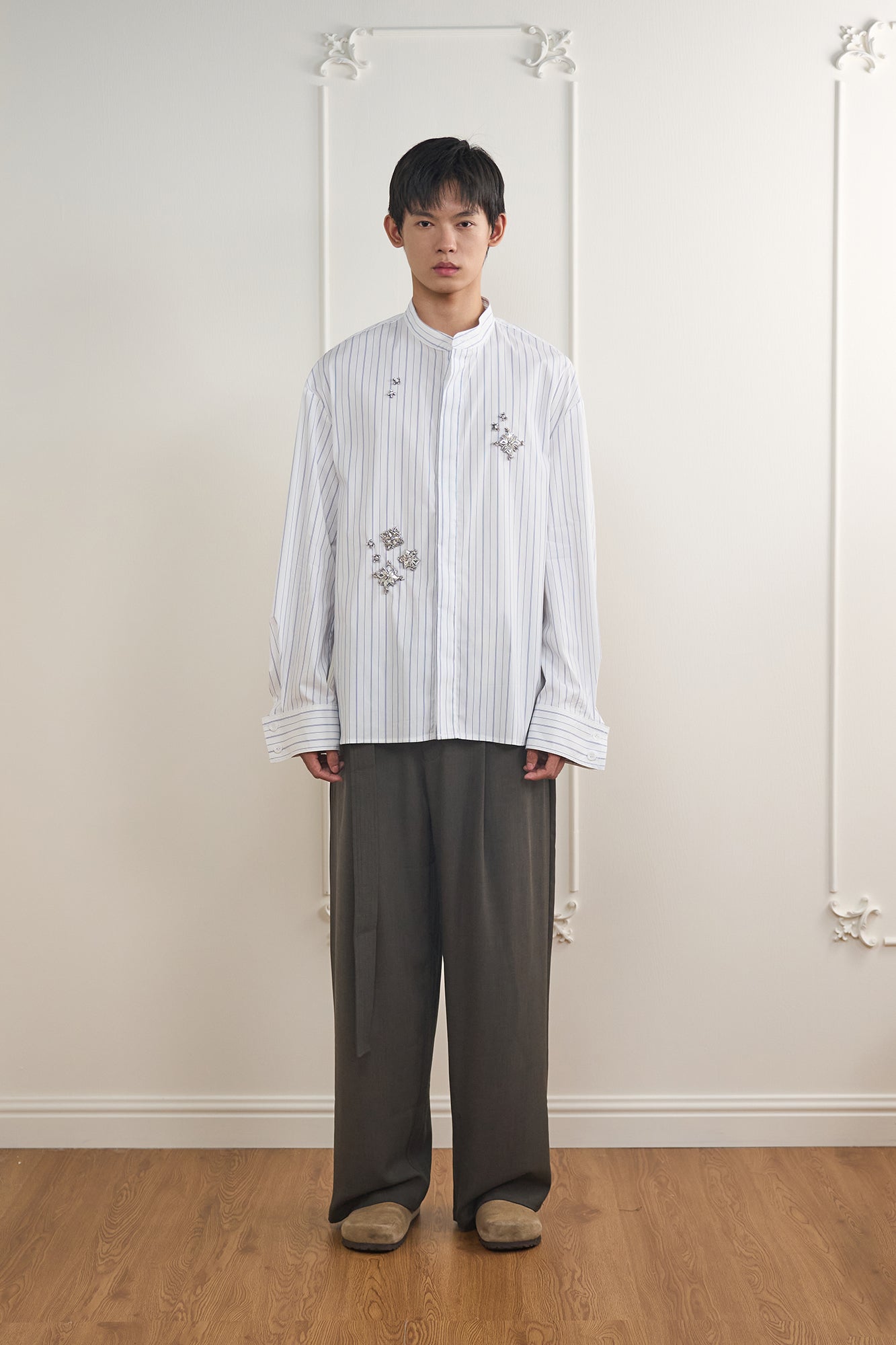 ORAL UTOPIA Belted Charm-Embellished Pleated Pants, premium urban and streetwear designers apparel on PROJECTISR.com, ORAL UTOPIA