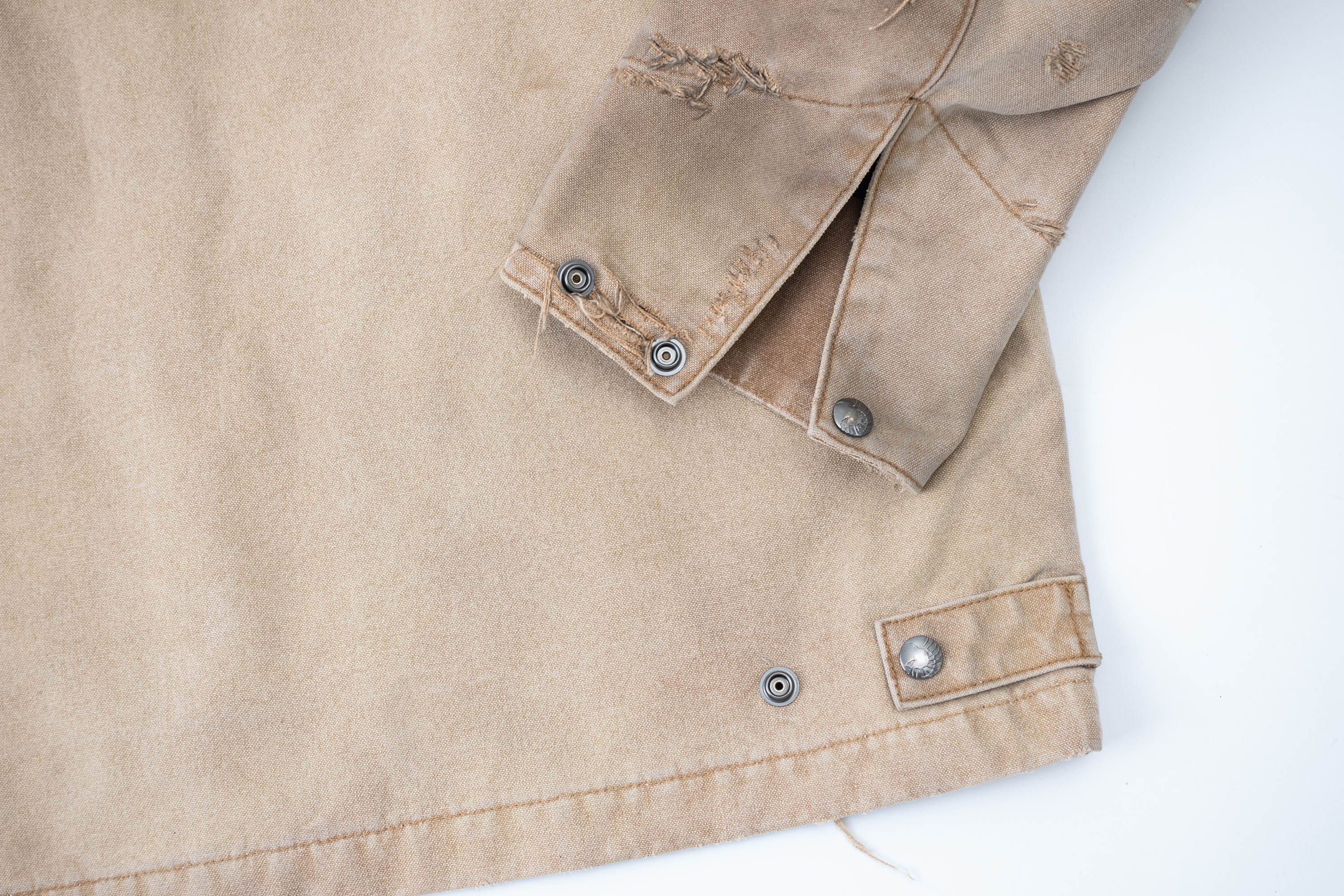 IN EXISTENCE Dirty-Washed Contrast Collar Detroit Jacket, premium urban and streetwear designers apparel on PROJECTISR.com, IN EXISTENCE