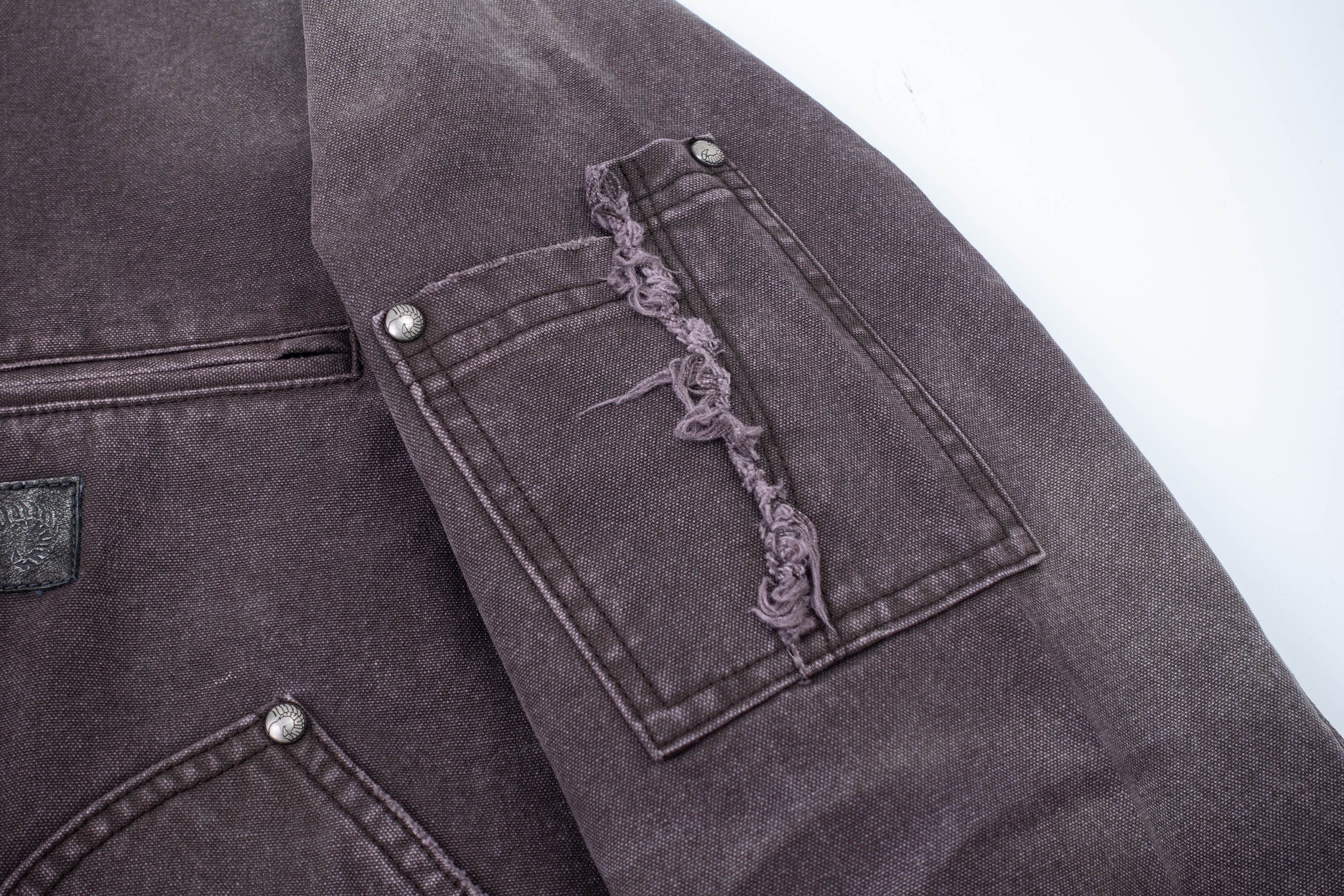 IN EXISTENCE Dirty-Washed Contrast Collar Detroit Jacket, premium urban and streetwear designers apparel on PROJECTISR.com, IN EXISTENCE
