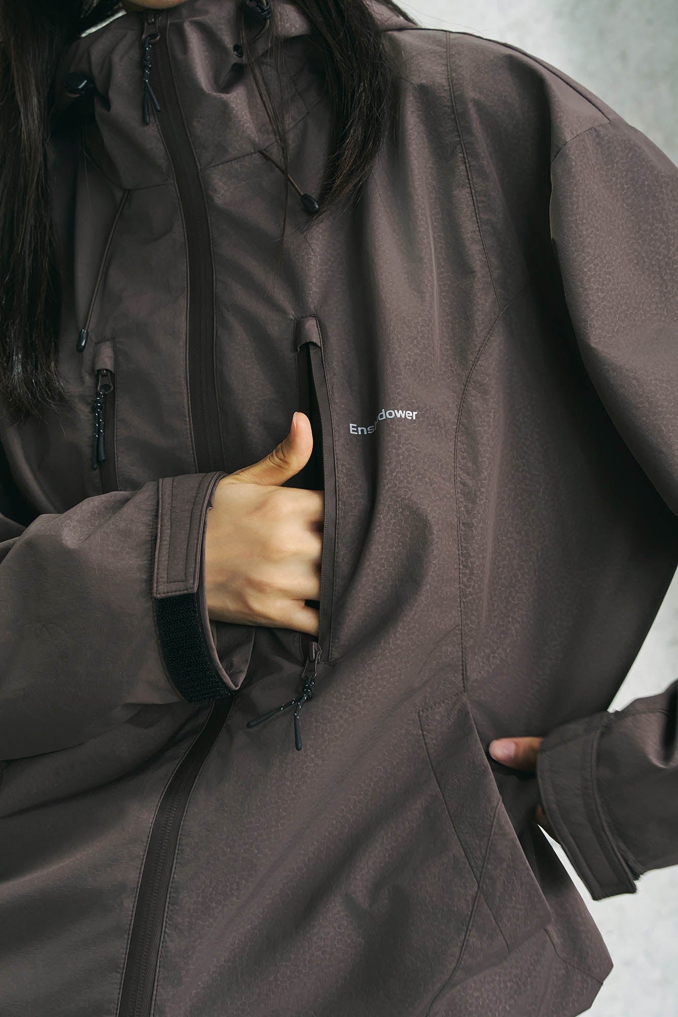 ENSHADOWER Deconstructed Drawstring Zip-Up Windbreaker, premium urban and streetwear designers apparel on PROJECTISR.com, ENSHADOWER