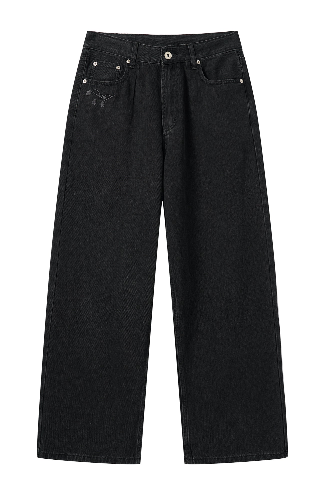MOITIEDEPETALE Music Note Embroidered Straight-Leg Jeans