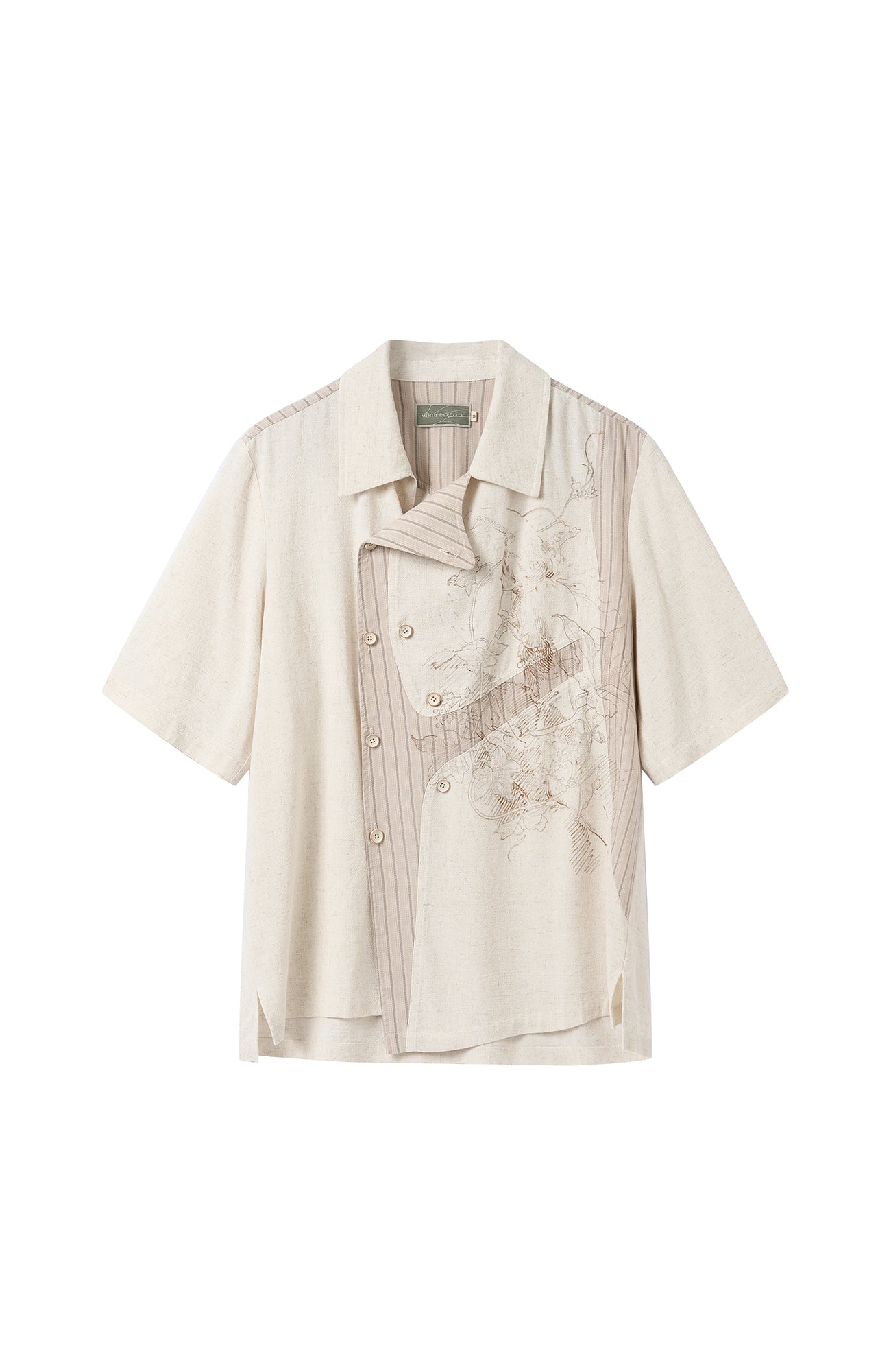 MOITIEDEPETALE Asymmetrical Floral Sketch Linen-Blend Shirt