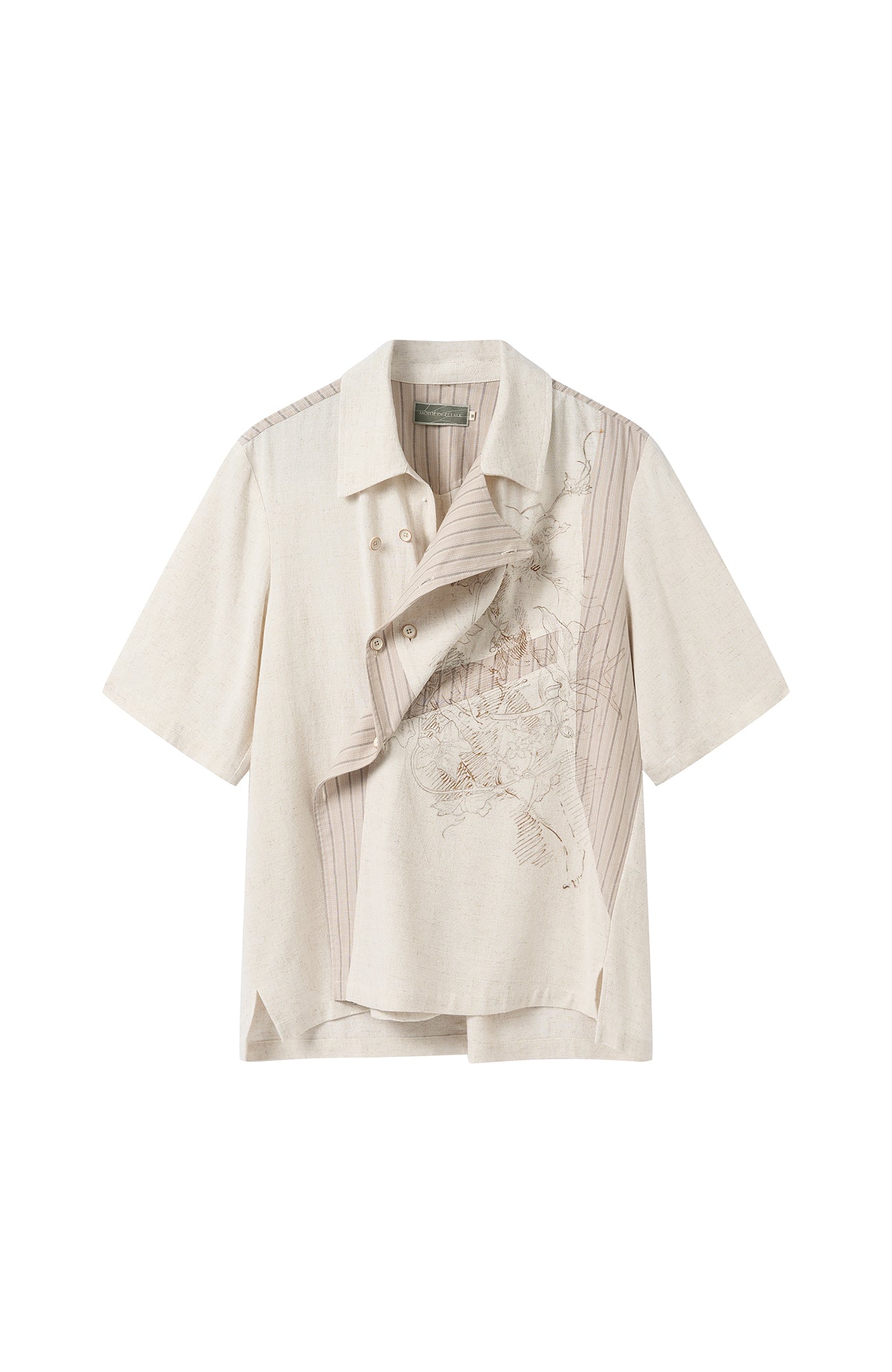 MOITIEDEPETALE Asymmetrical Floral Sketch Linen-Blend Shirt